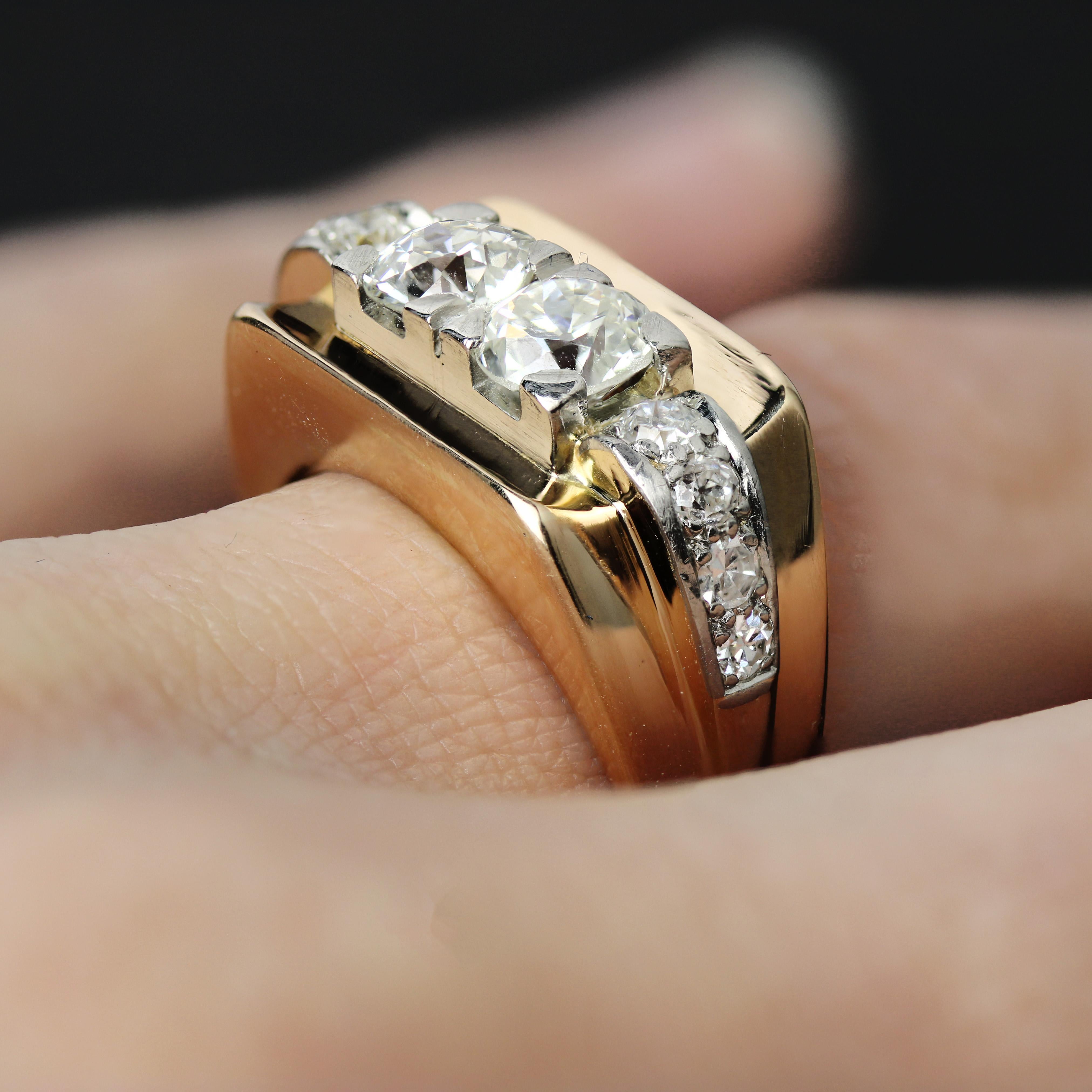 Bague Tank en or jaune 18 carats avec diamants du 20e siècle en vente 7