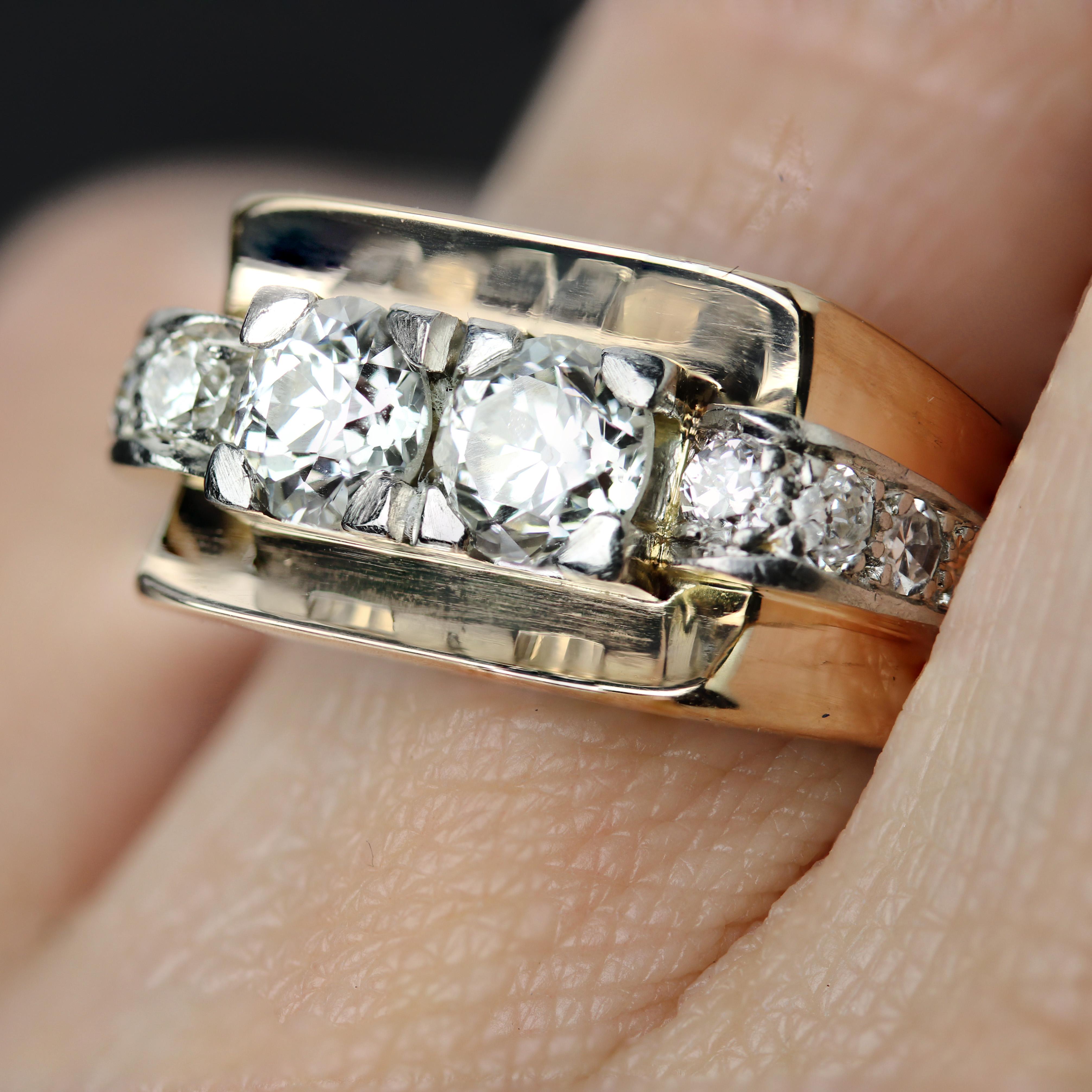 Bague Tank en or jaune 18 carats avec diamants du 20e siècle en vente 8