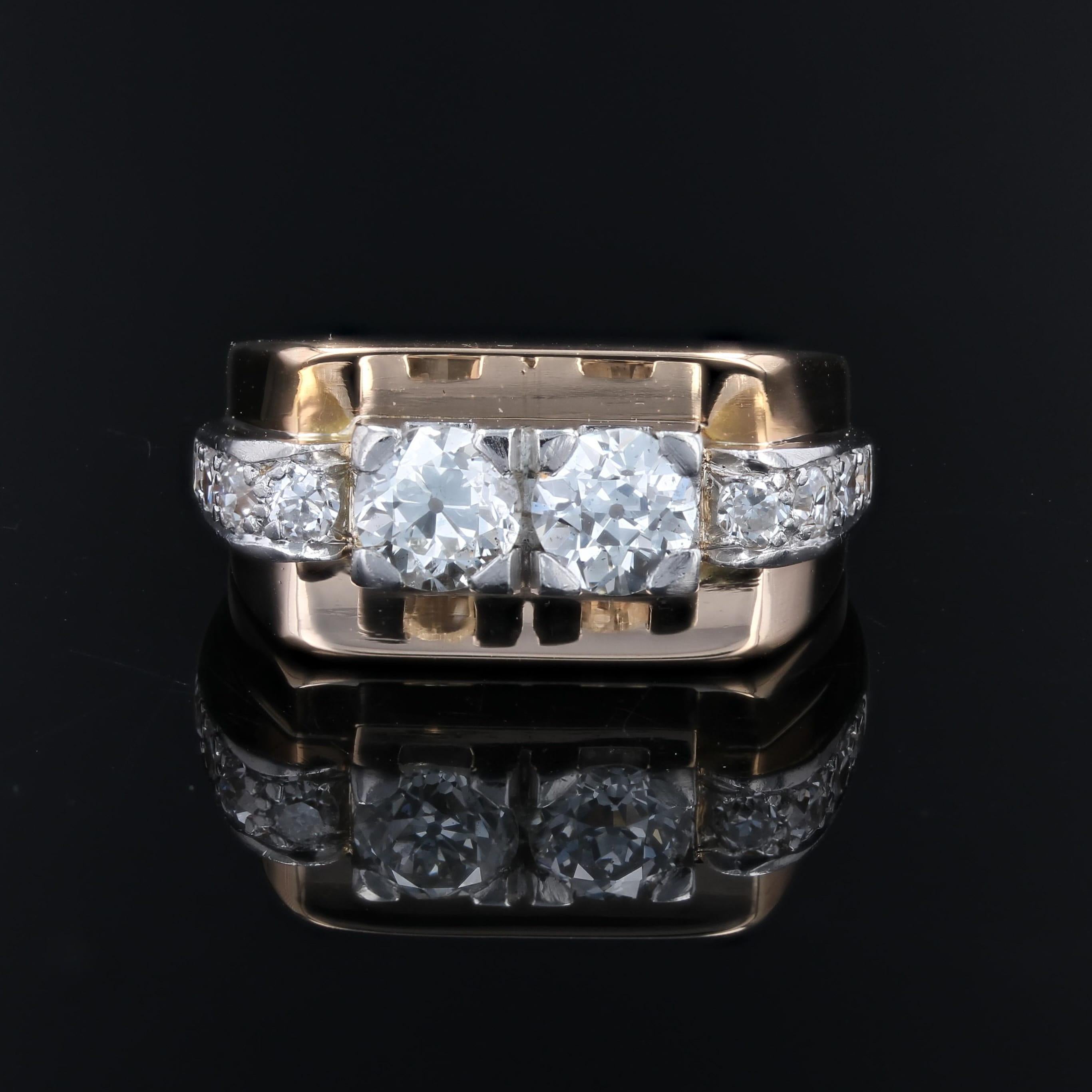 Bague Tank en or jaune 18 carats avec diamants du 20e siècle Bon état - En vente à Poitiers, FR