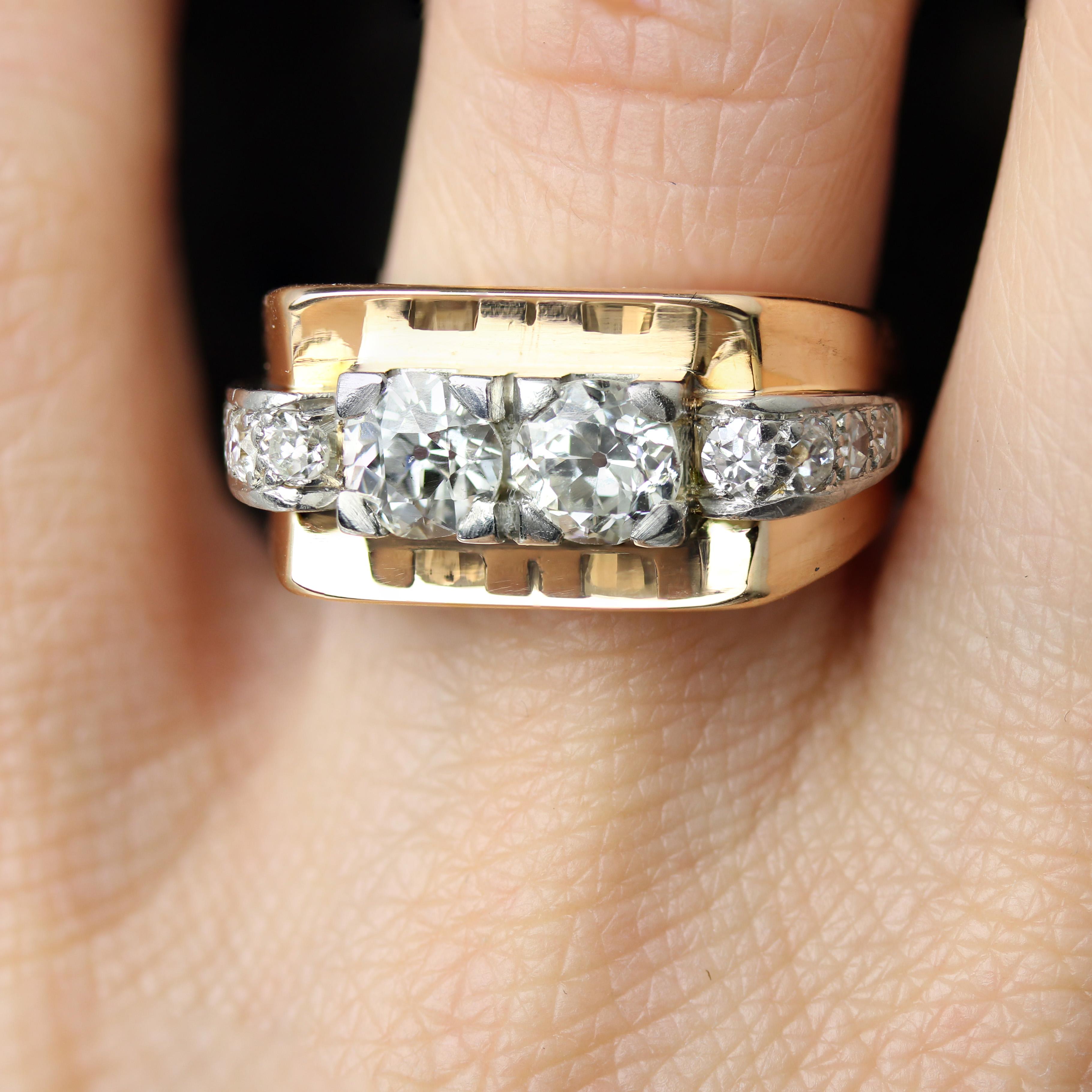Bague Tank en or jaune 18 carats avec diamants du 20e siècle Pour femmes en vente