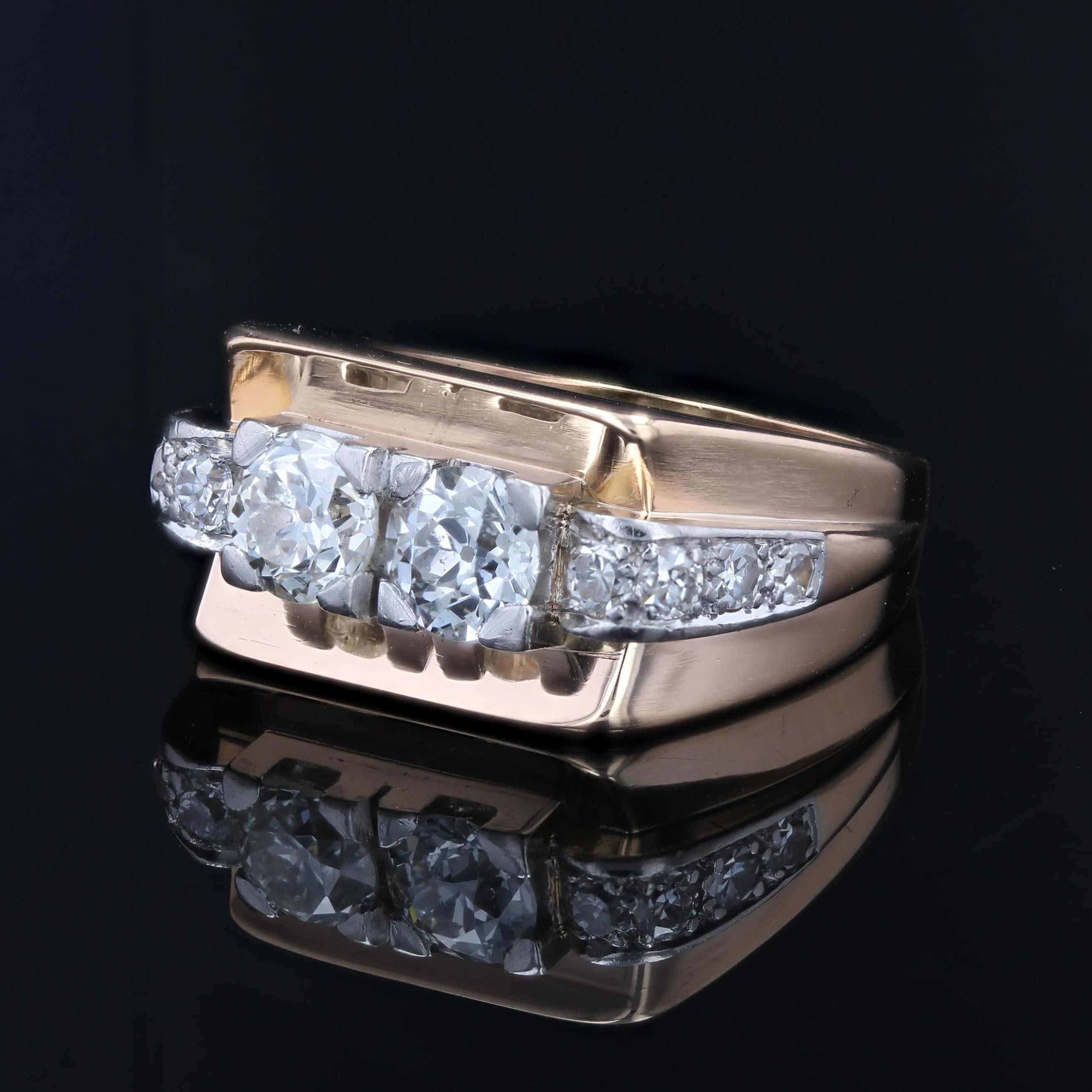 Bague Tank en or jaune 18 carats avec diamants du 20e siècle en vente 1