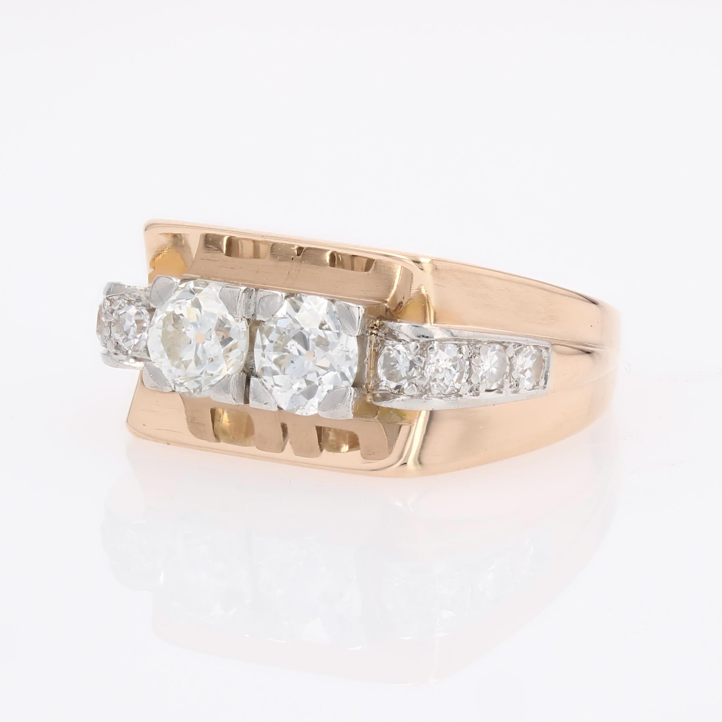 Bague Tank en or jaune 18 carats avec diamants du 20e siècle en vente 2