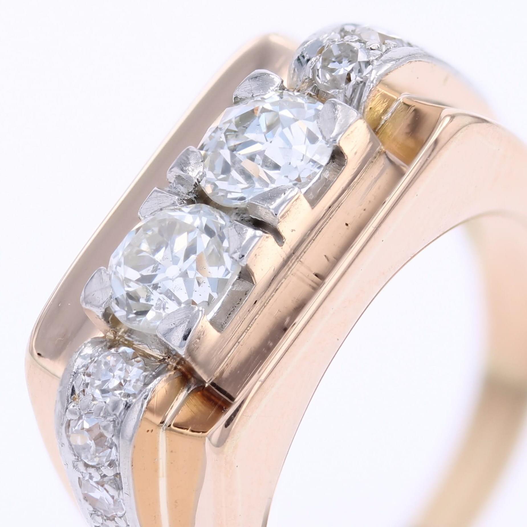 Bague Tank en or jaune 18 carats avec diamants du 20e siècle en vente 3