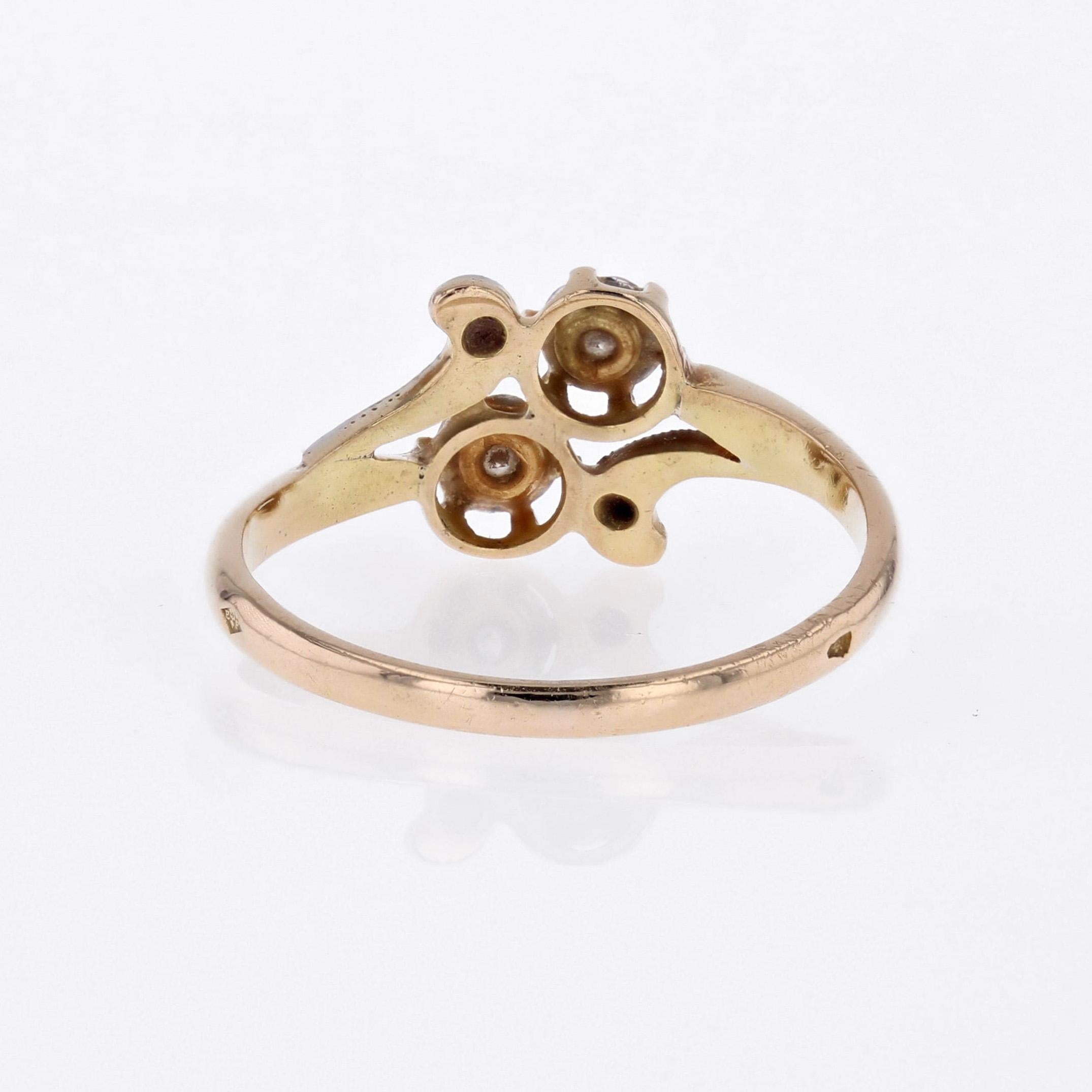 French 20th Century Diamonds 18 Karat Yellow Gold You and Me Ring For Sale 7
