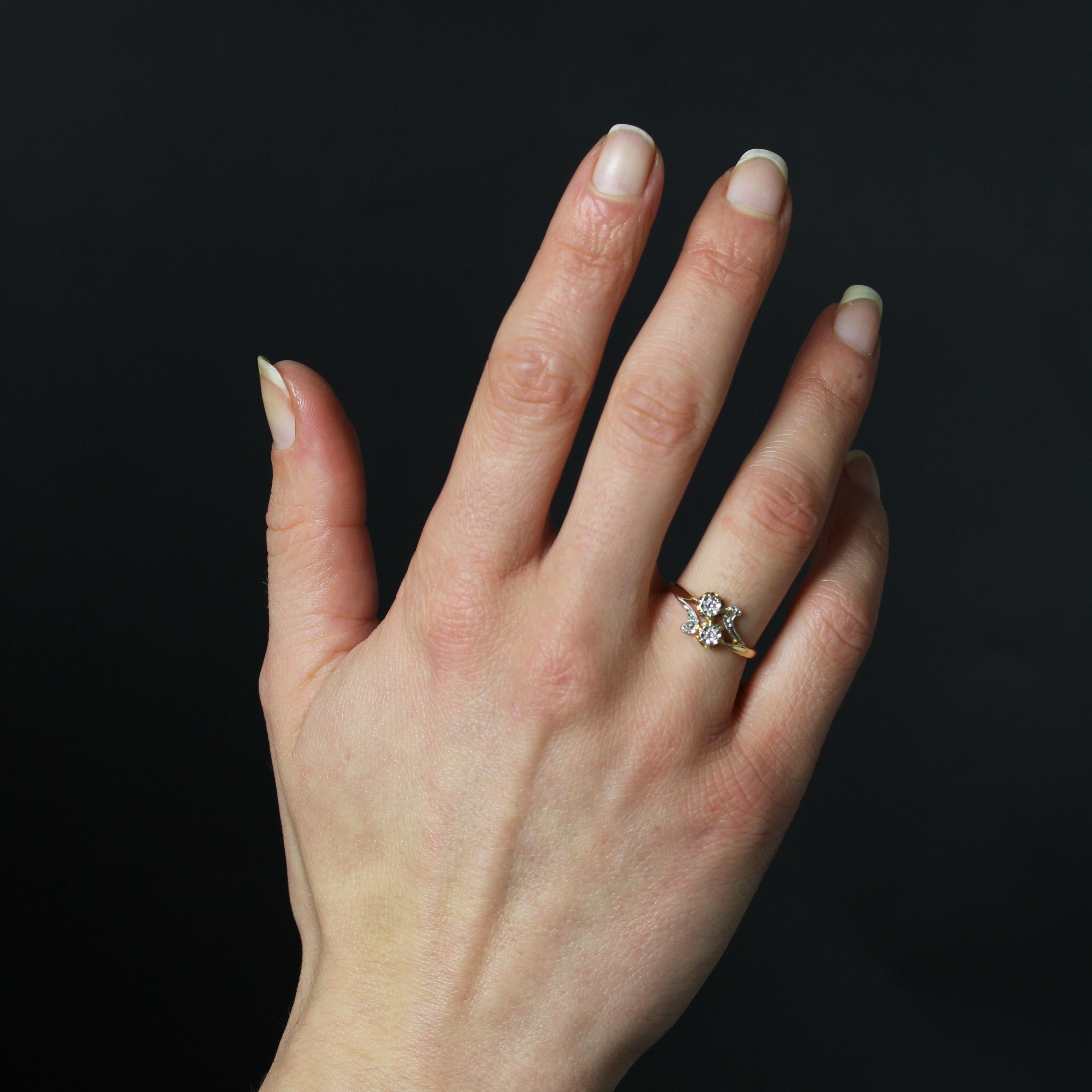 Rose Cut French 20th Century Diamonds 18 Karat Yellow Gold You and Me Ring For Sale