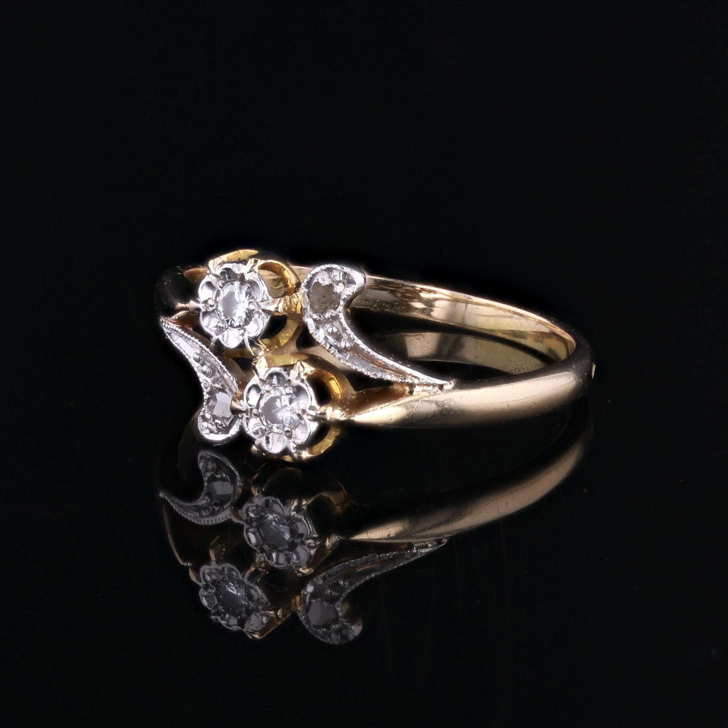French 20th Century Diamonds 18 Karat Yellow Gold You and Me Ring In Good Condition For Sale In Poitiers, FR