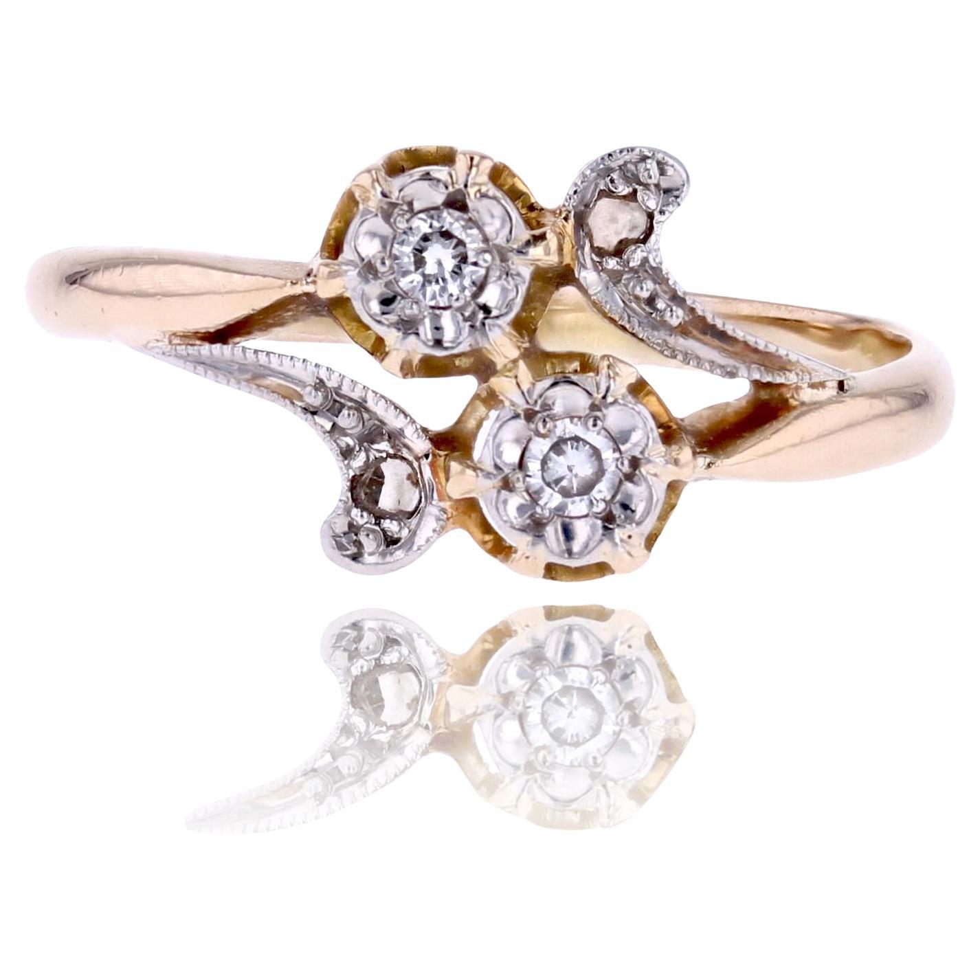 French 20th Century Diamonds 18 Karat Yellow Gold You and Me Ring