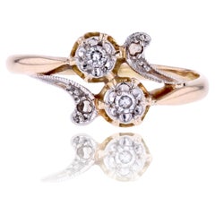 Französisch 20. Jahrhundert Diamanten 18 Karat Gelbgold Sie und ich Ring