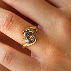 French 20th Century Diamonds 18 Karat Yellow White Gold You and Me Ring