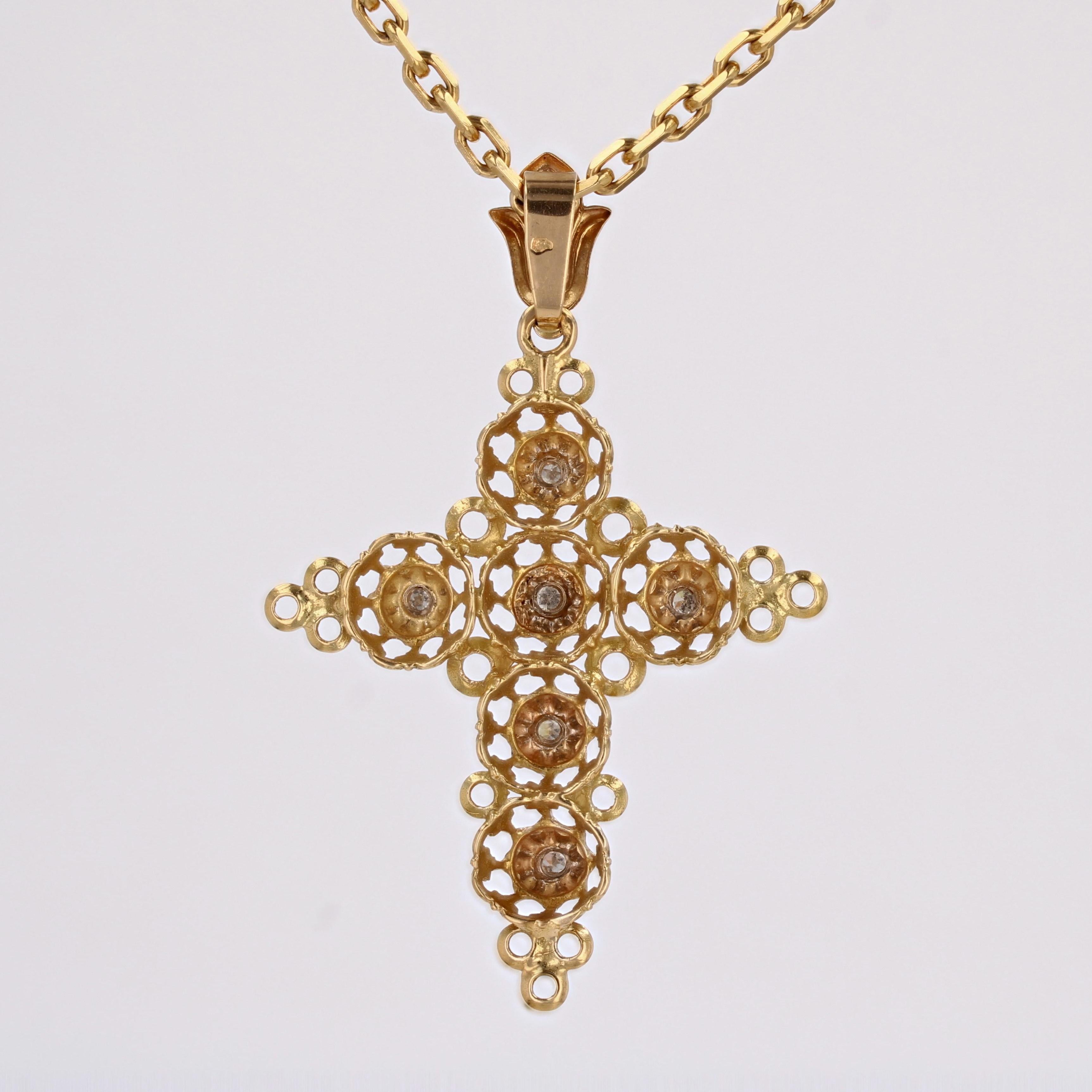 French 20th Century Diamonds 18 Karats Yellow Gold Openwork Cross Pendant 4