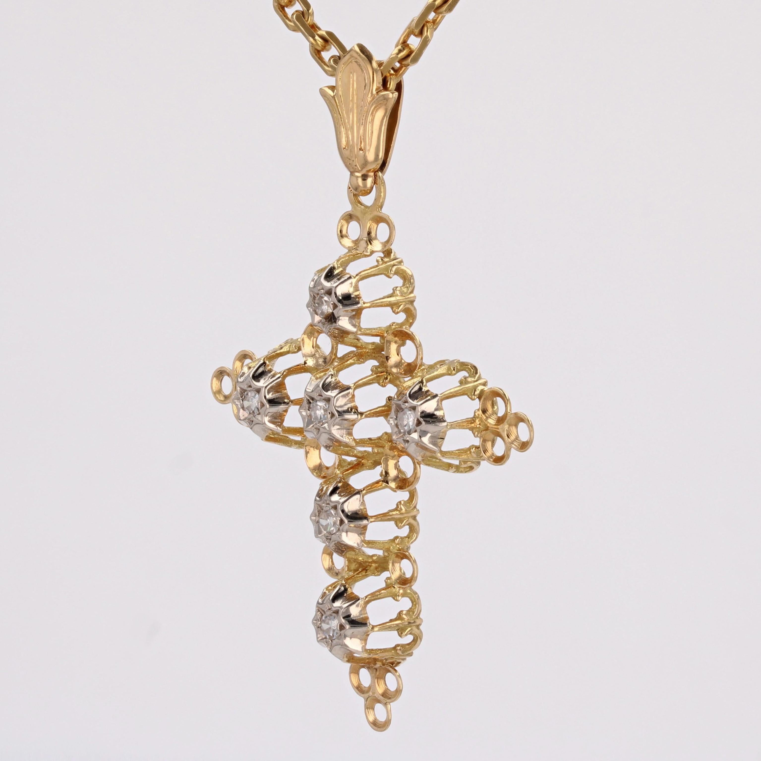 Brilliant Cut French 20th Century Diamonds 18 Karats Yellow Gold Openwork Cross Pendant