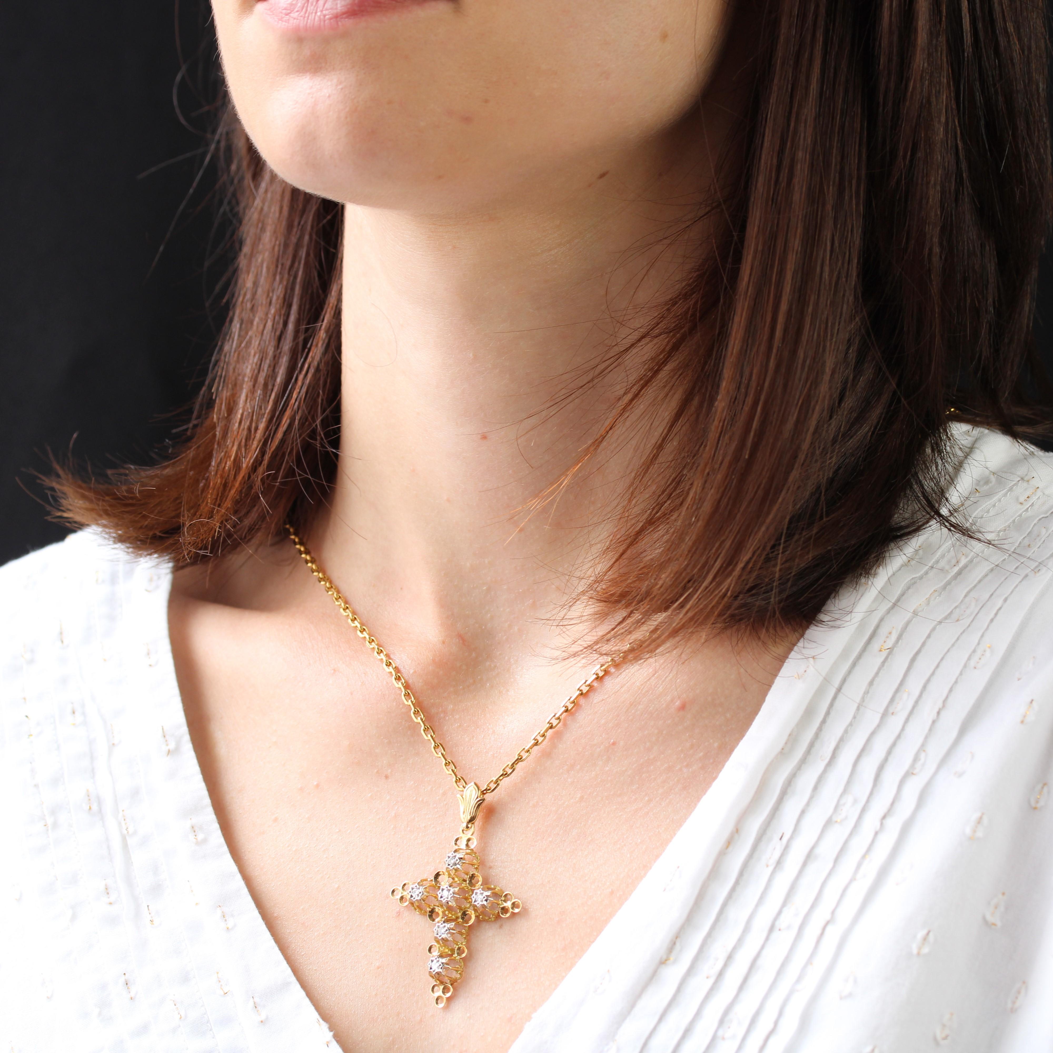 Women's French 20th Century Diamonds 18 Karats Yellow Gold Openwork Cross Pendant