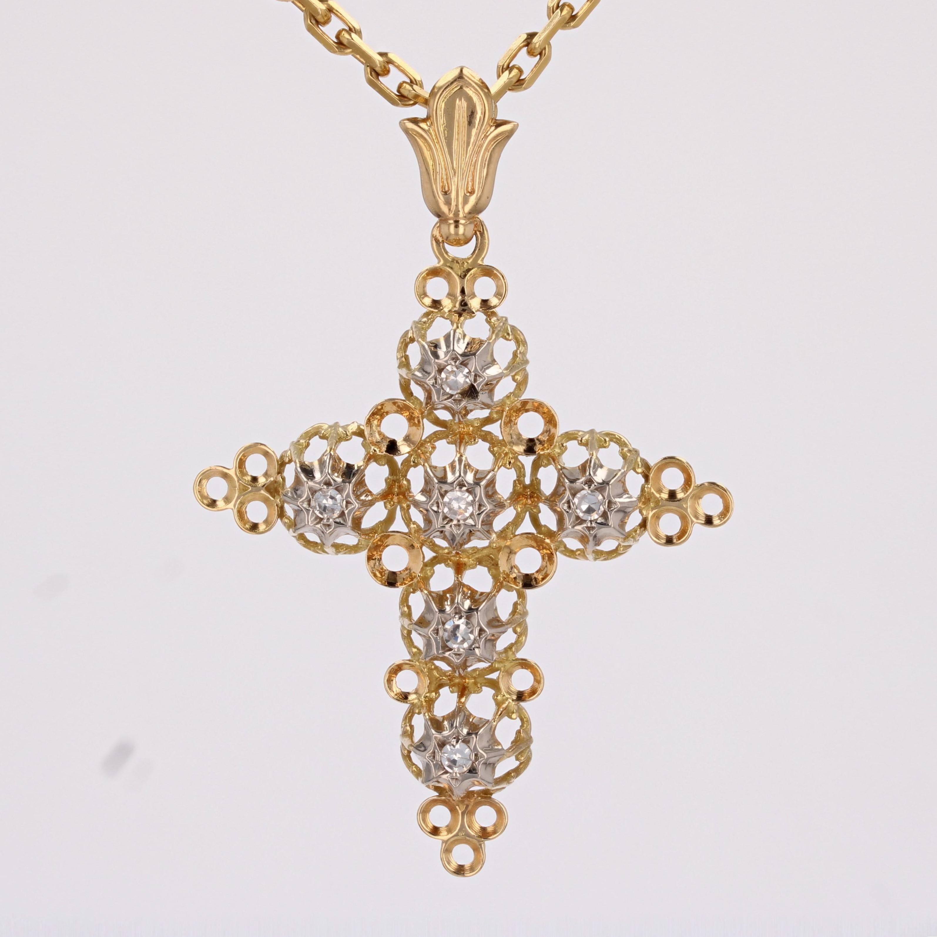 French 20th Century Diamonds 18 Karats Yellow Gold Openwork Cross Pendant 3