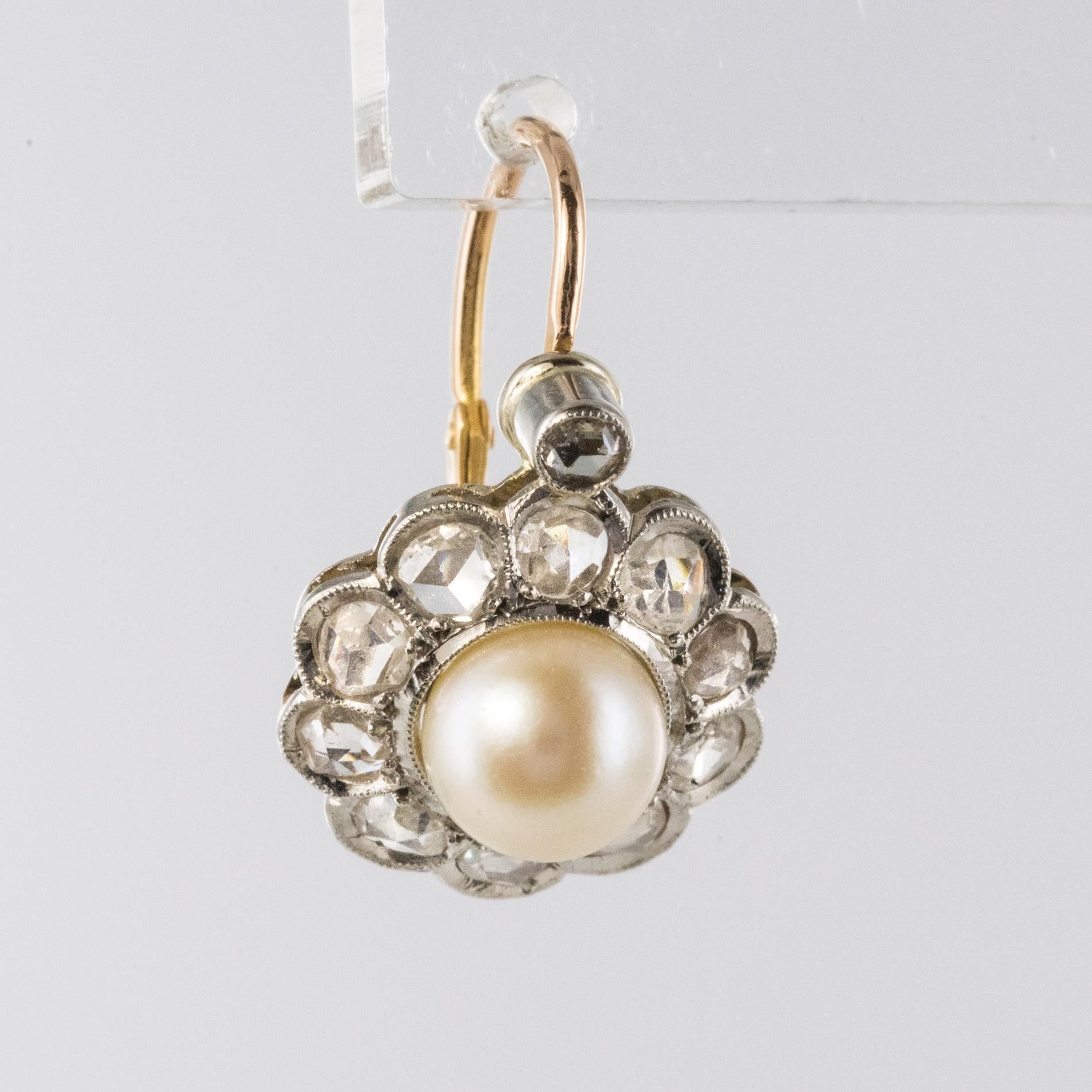 French 20th Century Diamonds Pearls 18 Karat Yellow Gold Lever, Back Earrings In Good Condition In Poitiers, FR