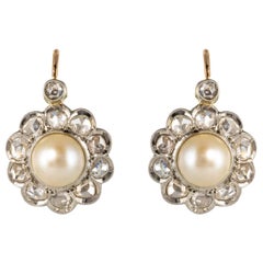 Antique French 20th Century Diamonds Pearls 18 Karat Yellow Gold Lever, Back Earrings