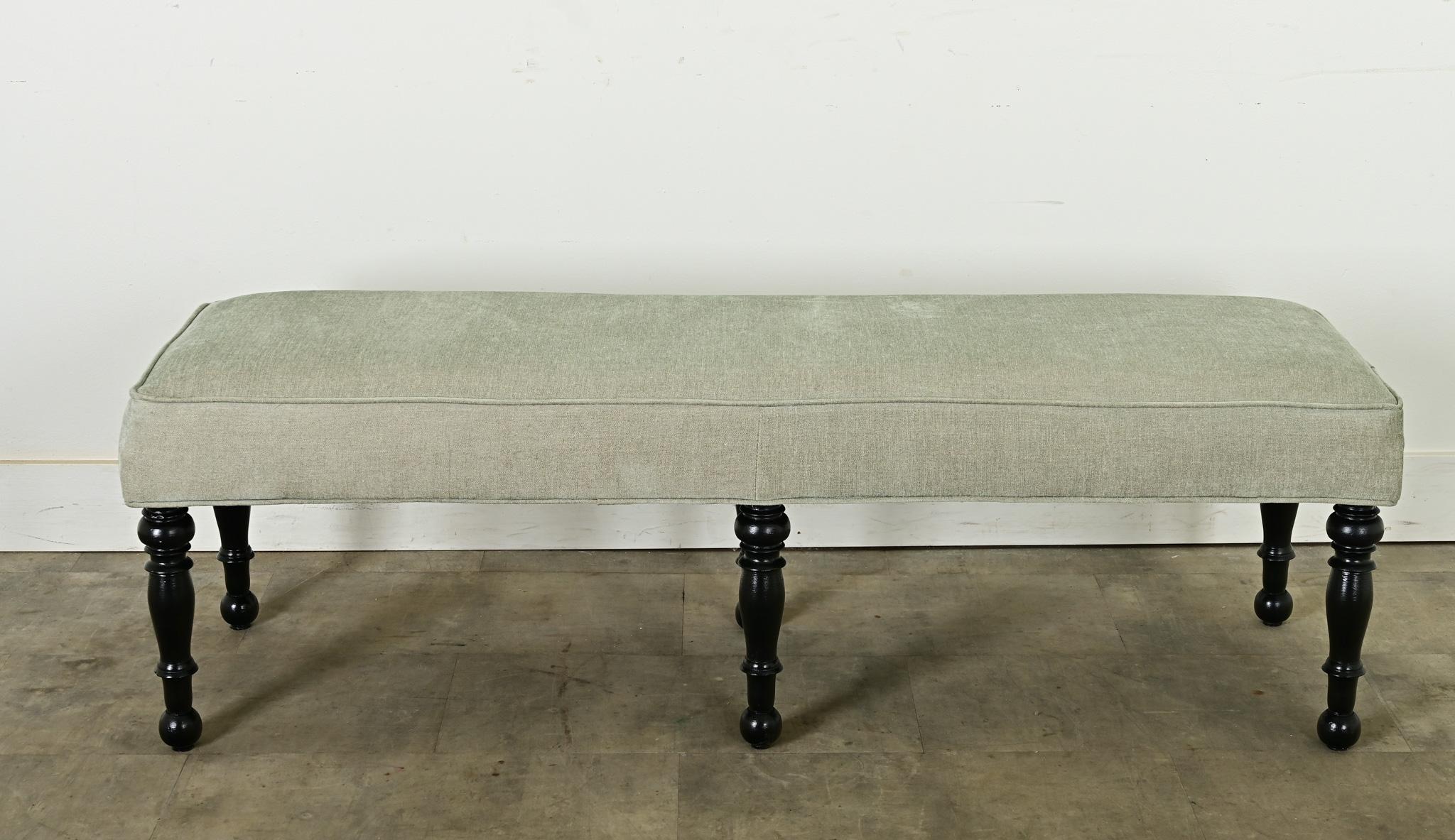 Regency French 20th Century Ebonized & Upholstered Bench