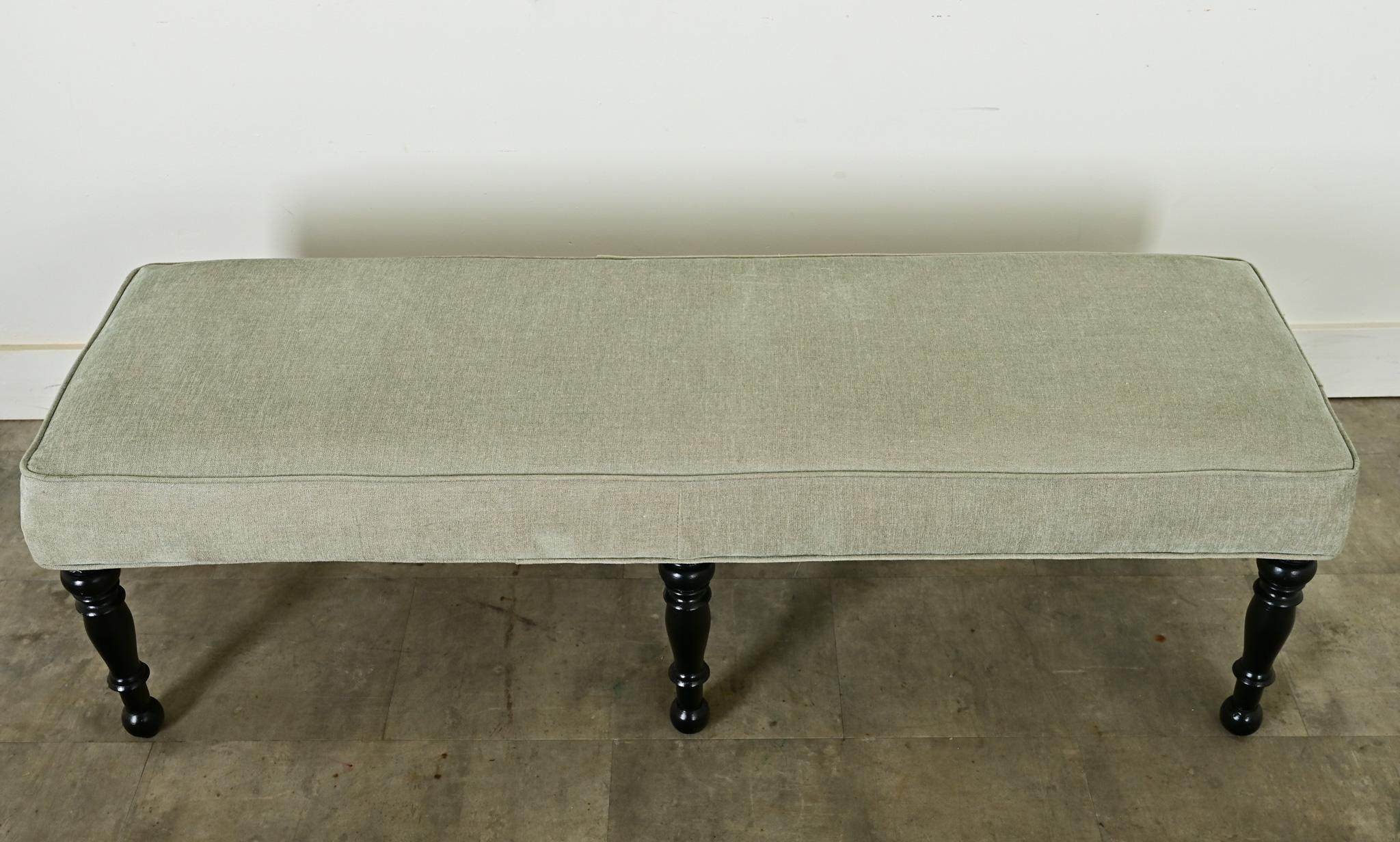 French 20th Century Ebonized & Upholstered Bench In Good Condition In Baton Rouge, LA
