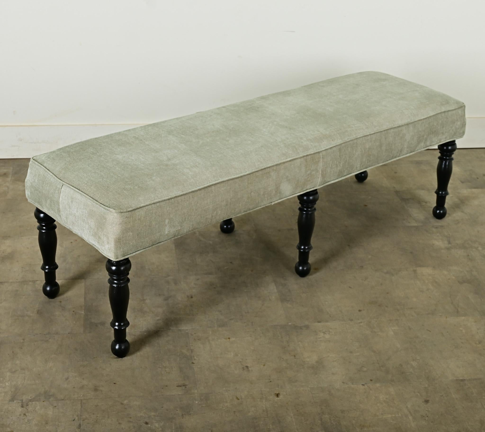 Fabric French 20th Century Ebonized & Upholstered Bench