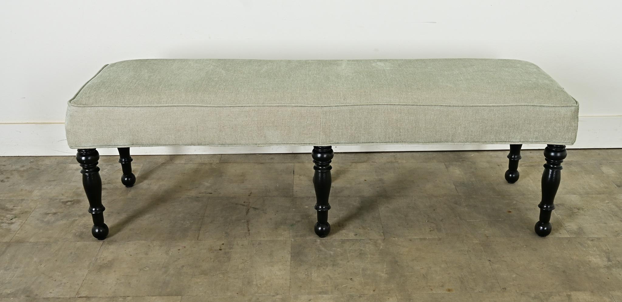 French 20th Century Ebonized & Upholstered Bench 1