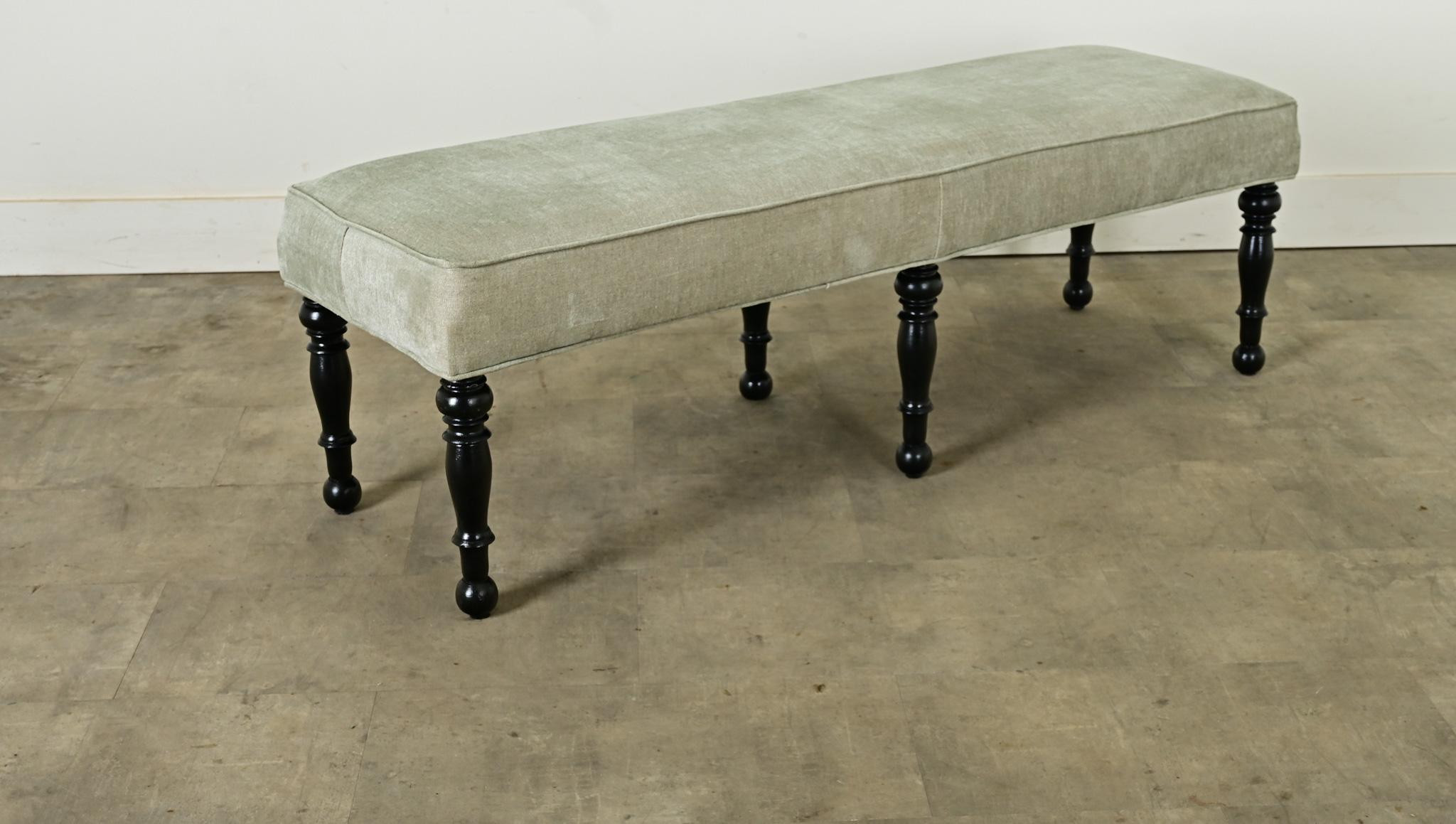 French 20th Century Ebonized & Upholstered Bench 2