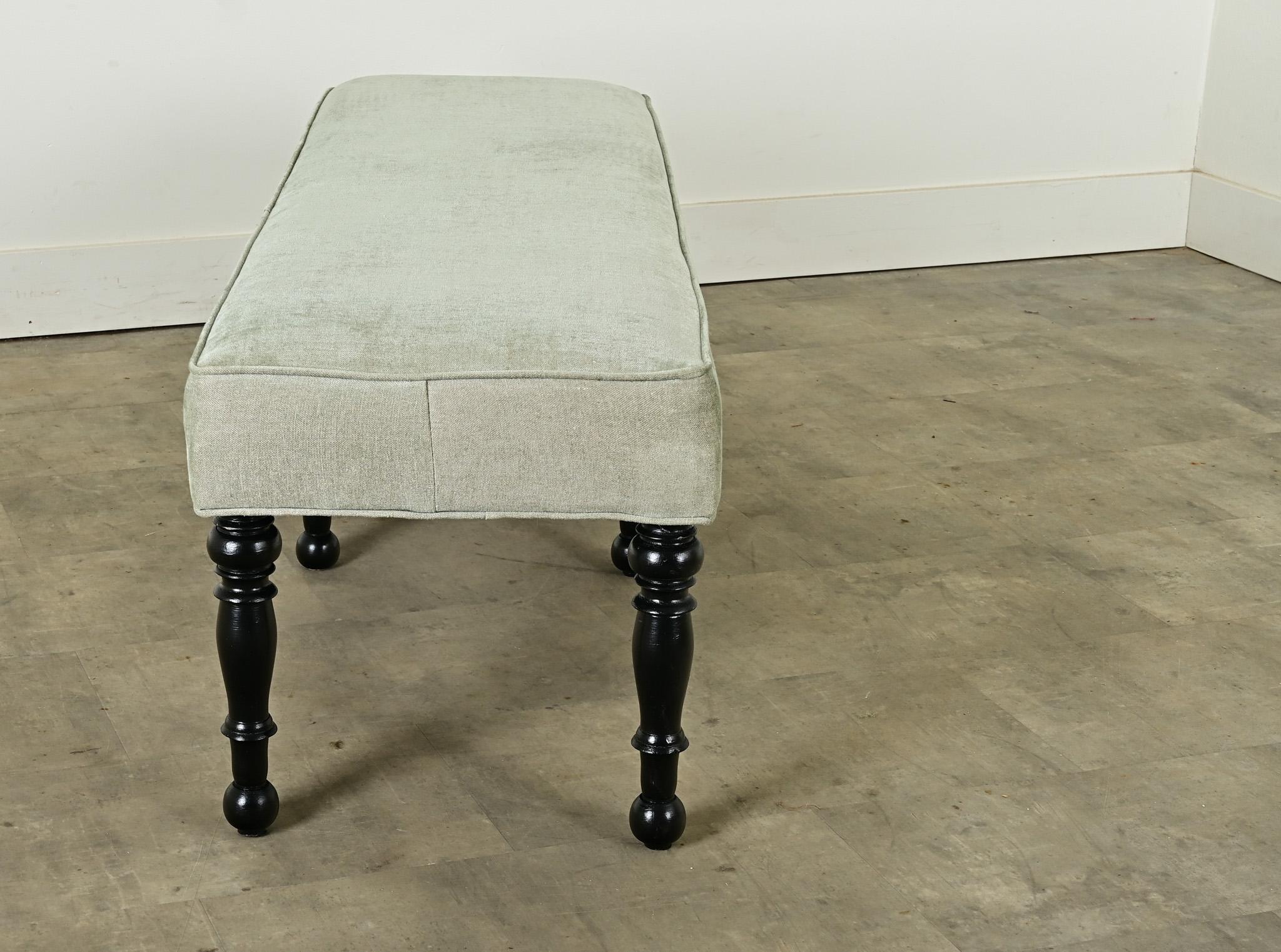 French 20th Century Ebonized & Upholstered Bench 3