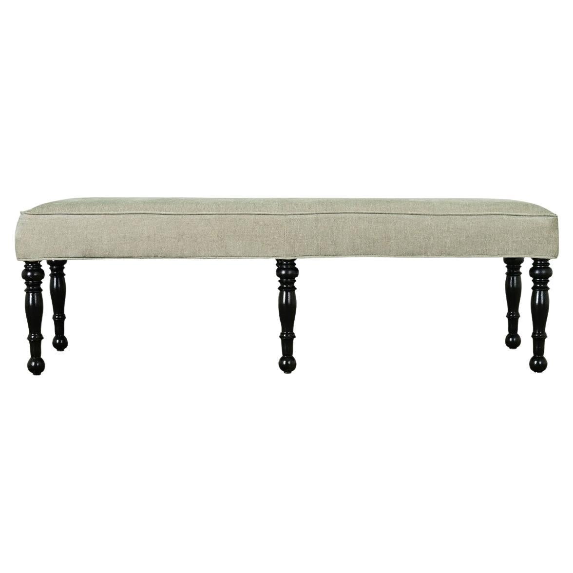 French 20th Century Ebonized & Upholstered Bench