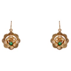 Antique French 20th Century Emerald 18 Karat Rose Gold Lever-back Earrings