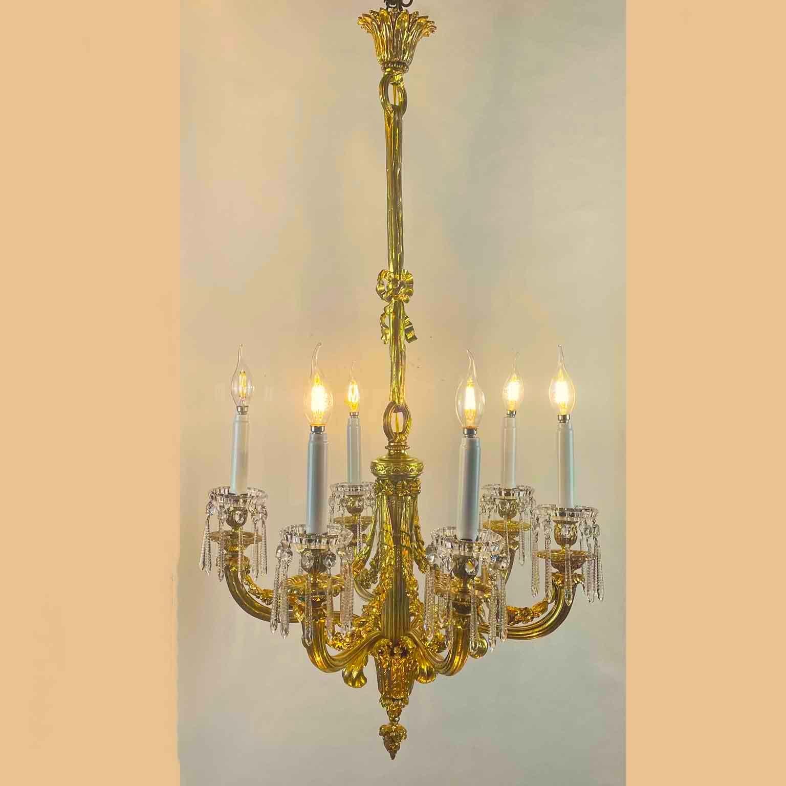 Baccarat Crystal and Ormolu Chandelier French 20th Century Empire Style Pendant 7