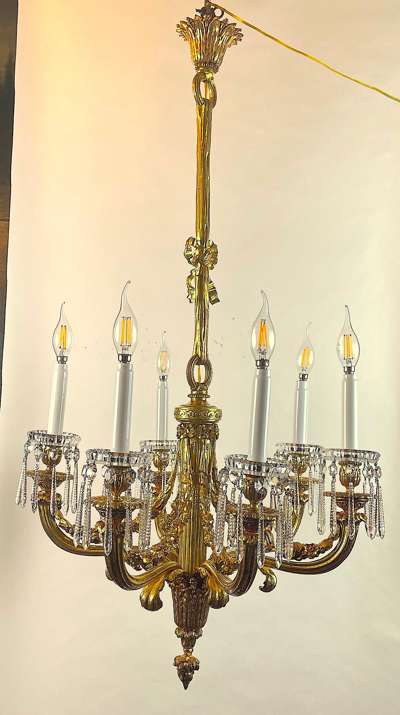Baccarat Crystal and Ormolu Chandelier French 20th Century Empire Style Pendant 8