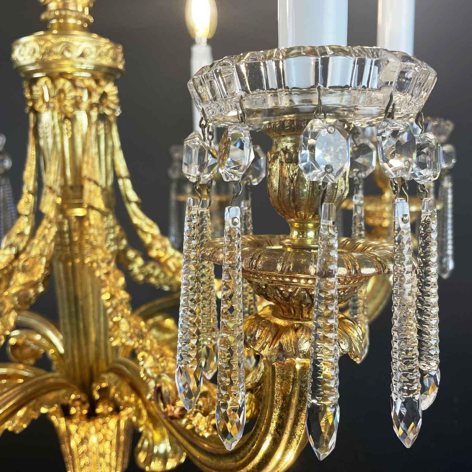 Gilt Baccarat Crystal and Ormolu Chandelier French 20th Century Empire Style Pendant