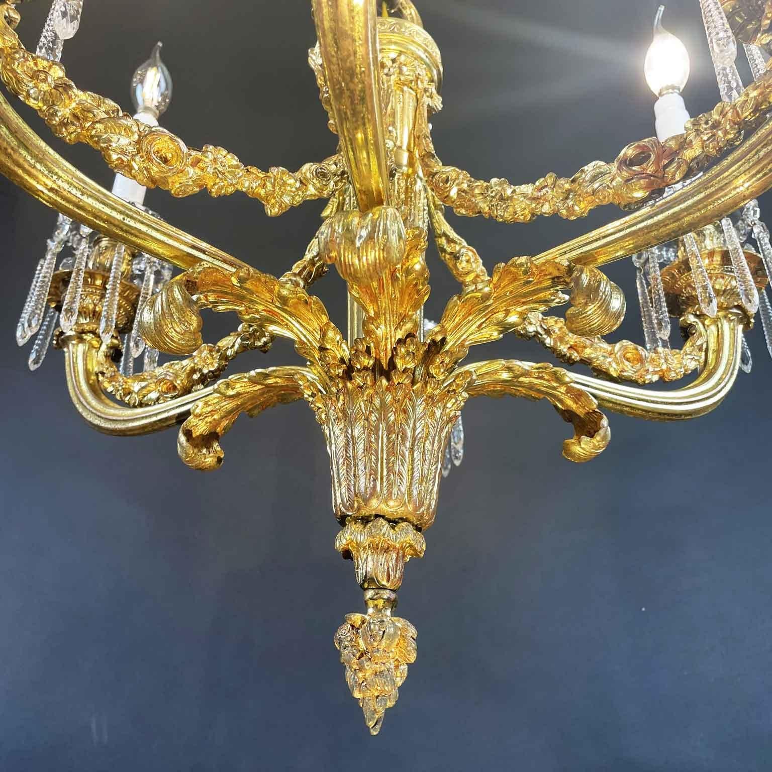 Baccarat Crystal and Ormolu Chandelier French 20th Century Empire Style Pendant 3