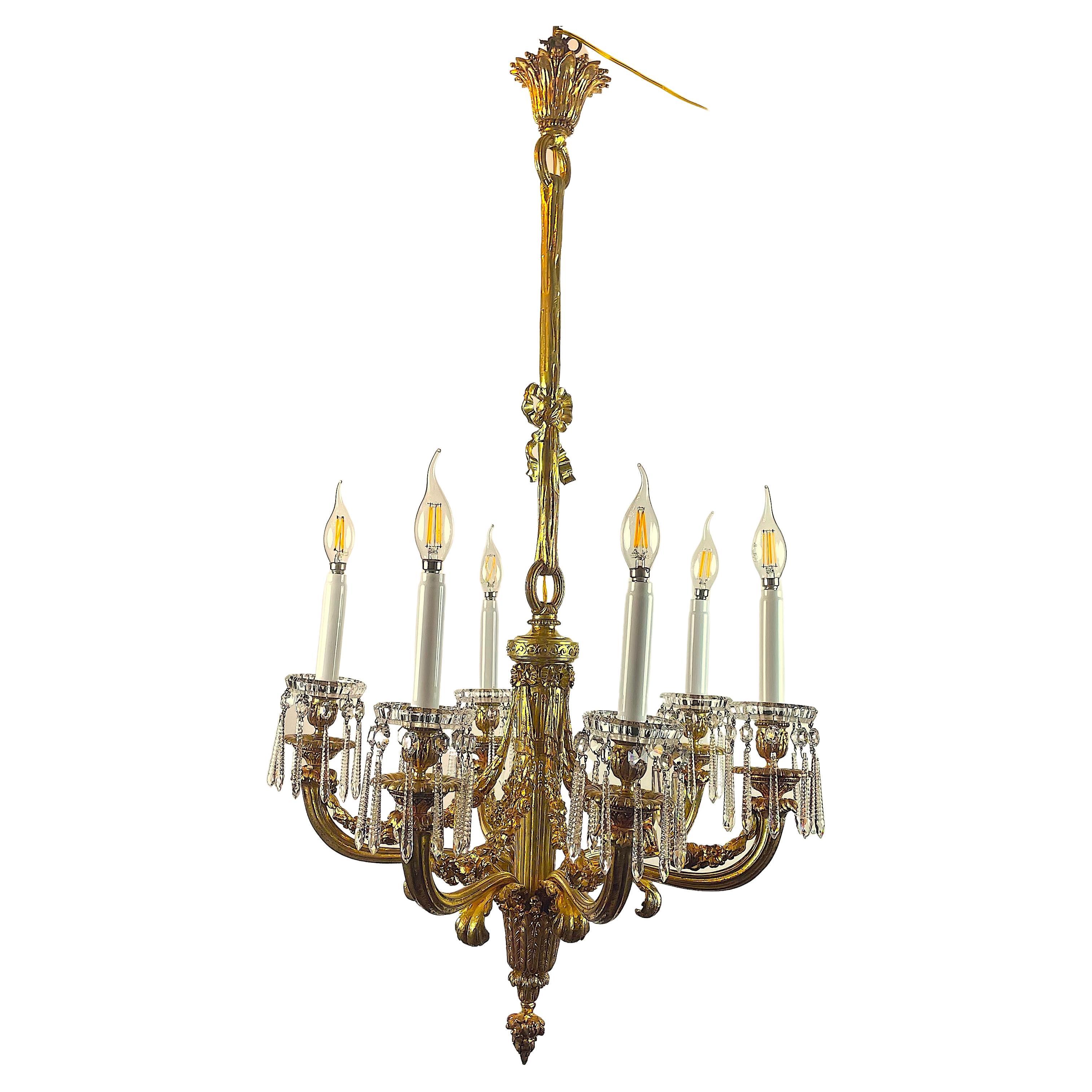 Baccarat Crystal and Ormolu Chandelier French 20th Century Empire Style Pendant 9