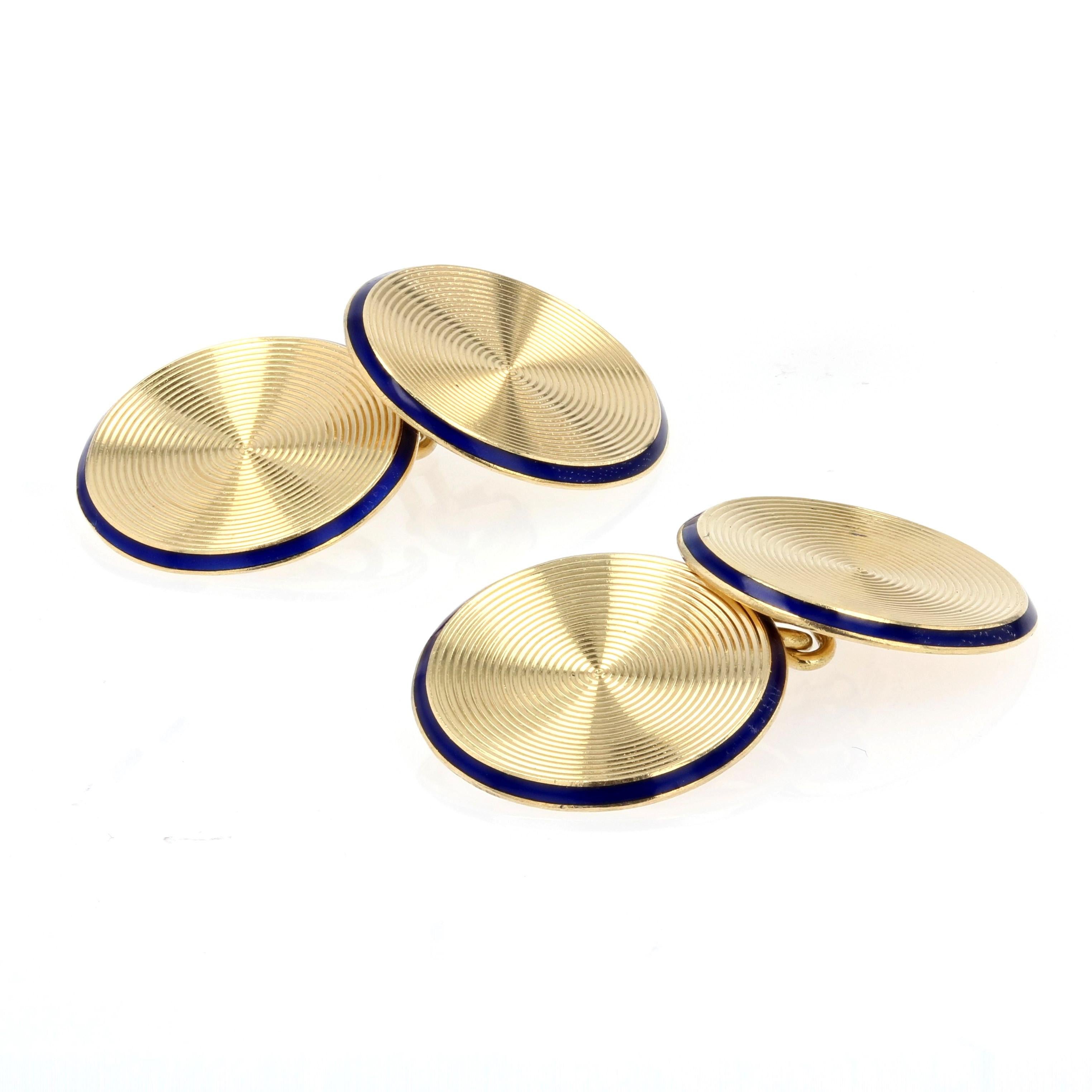 French, 20th Century, Enamel 18 Karat Yellow Gold Cufflinks For Sale 4