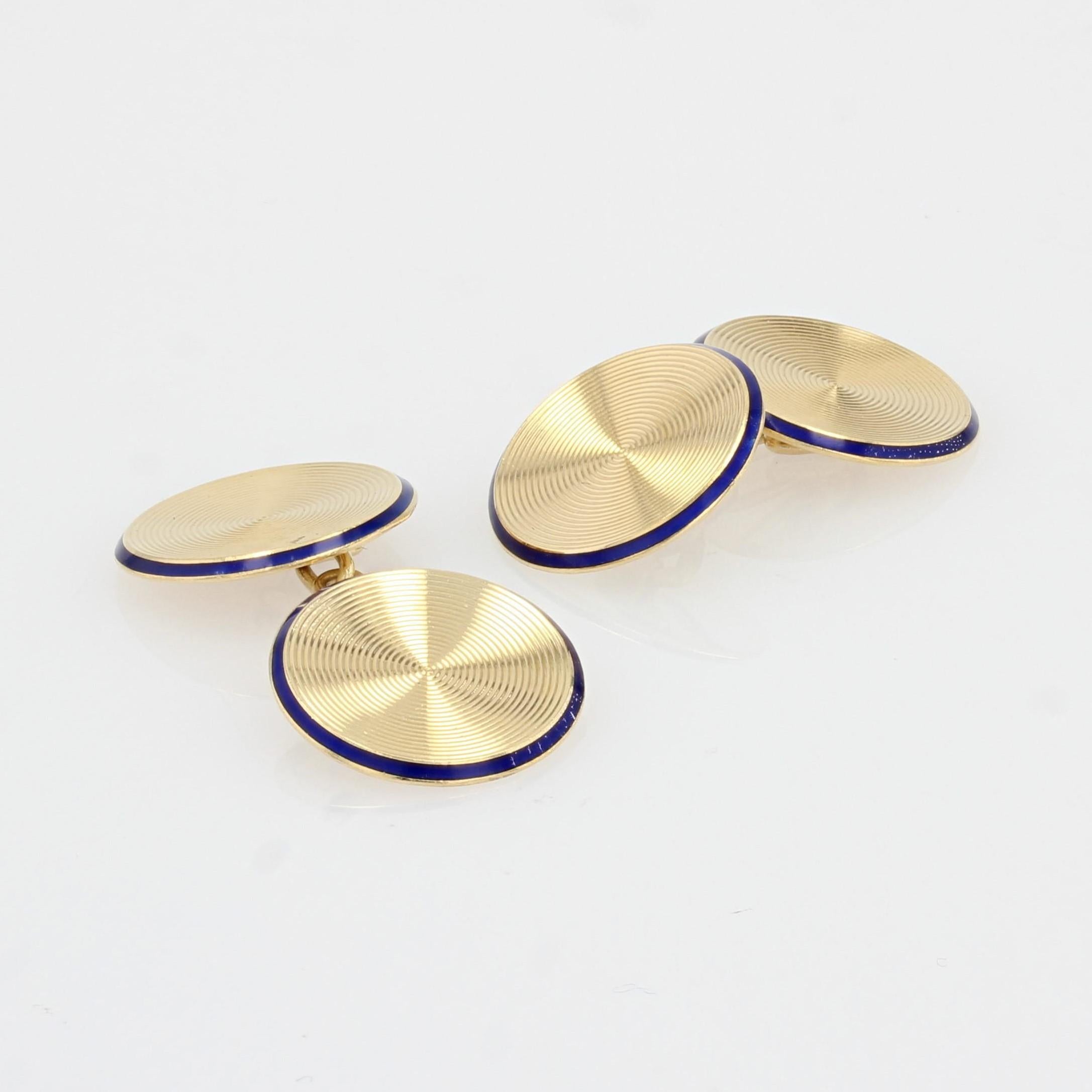 Belle Époque French, 20th Century, Enamel 18 Karat Yellow Gold Cufflinks For Sale