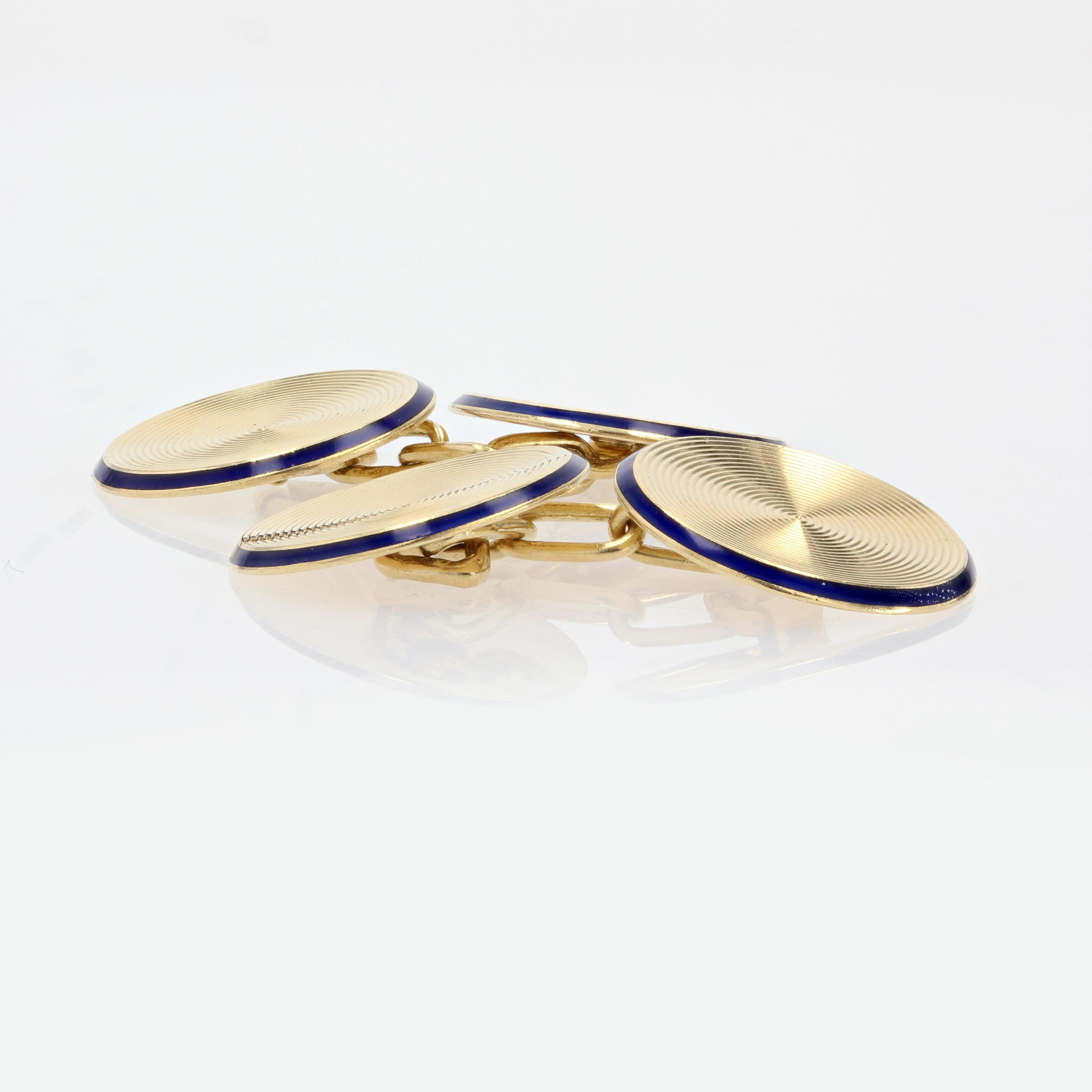 French, 20th Century, Enamel 18 Karat Yellow Gold Cufflinks In Good Condition For Sale In Poitiers, FR