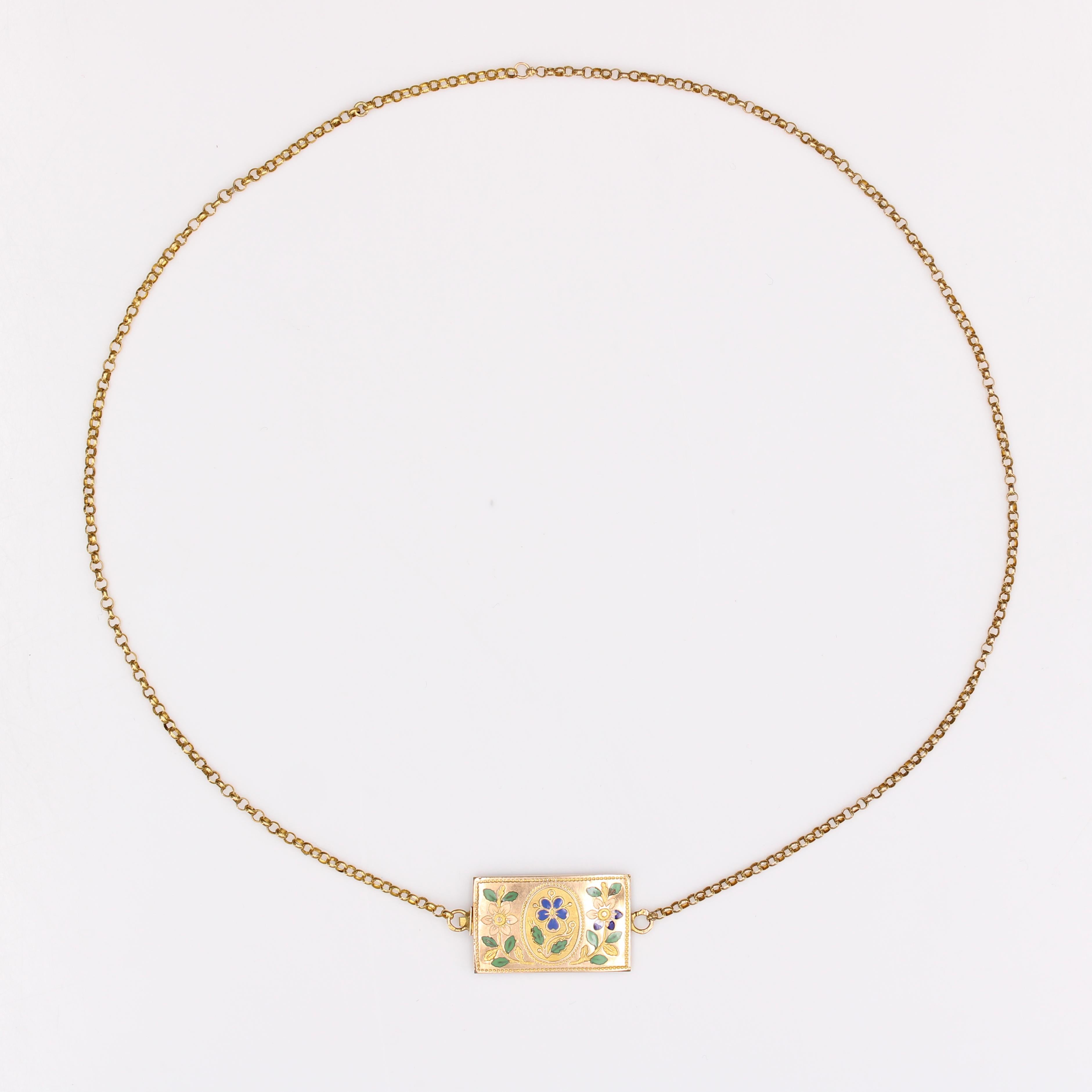 Collier Jaseron français du 20ème siècle à fermoir émaillé en or jaune 18 carats Bon état - En vente à Poitiers, FR