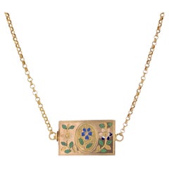 Collar francés de malla de jaseron de oro amarillo de 18 quilates con cierre de esmalte del siglo XX