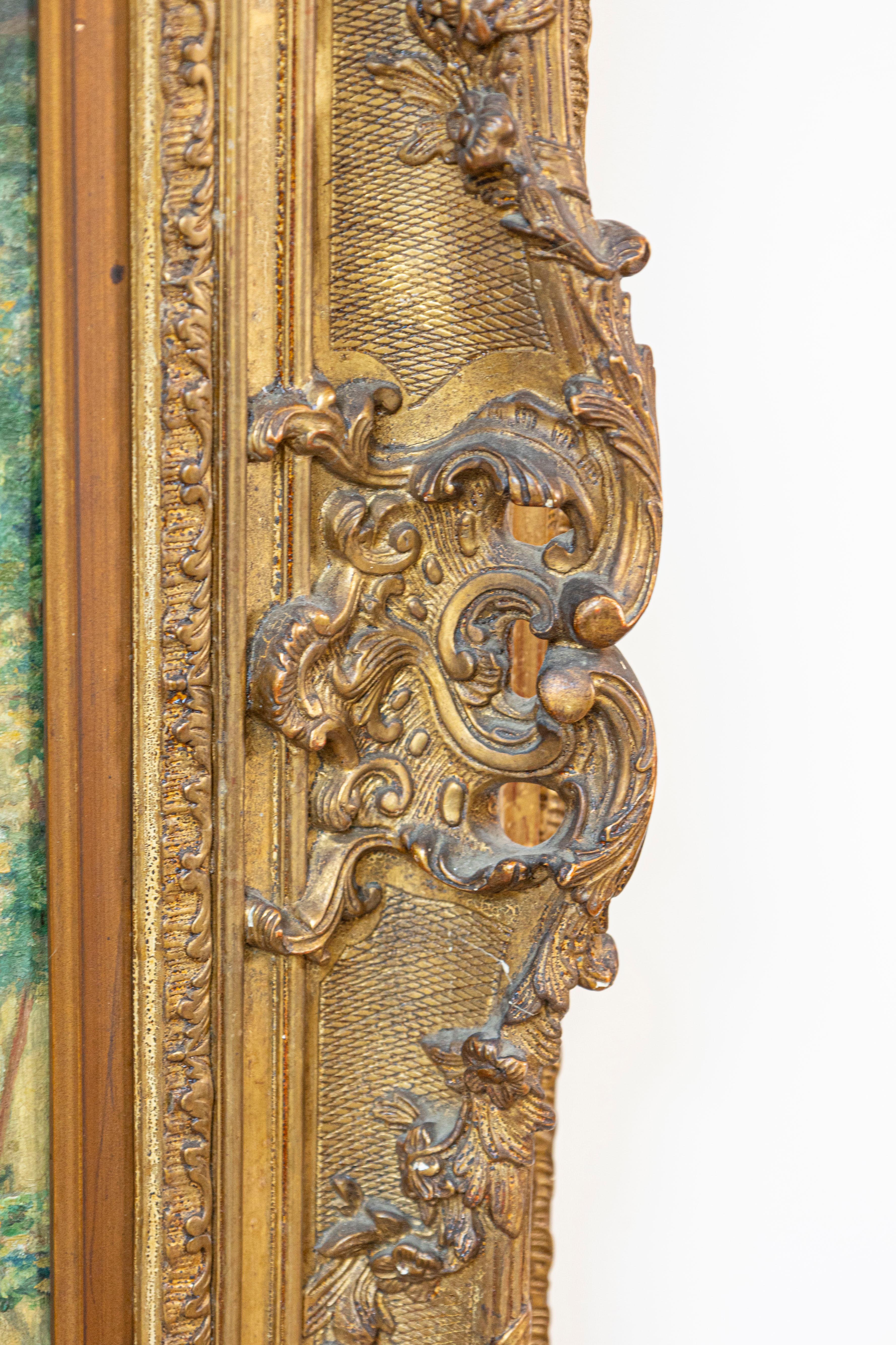 French 20th Century Farmyard Scene by H. Greilschmez in Carved Giltwood Frame For Sale 1
