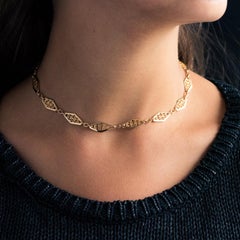 French 20th Century Filigree Vermeil Crewneck Chain