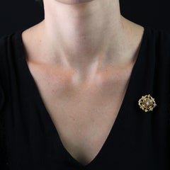 French 20th Century Fine Pearl 18 Karat Rose Green Yellow Gold Collar Brooch