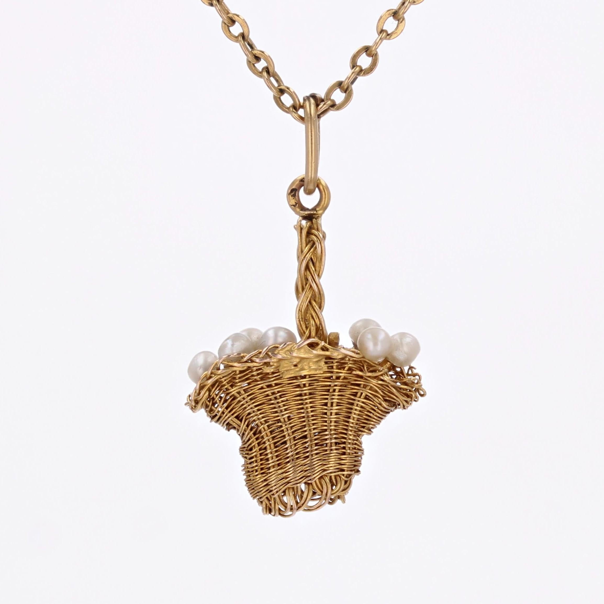 French 20th Century Fine Pearl 18 Karat Yellow Gold Basket Pendant For Sale 5