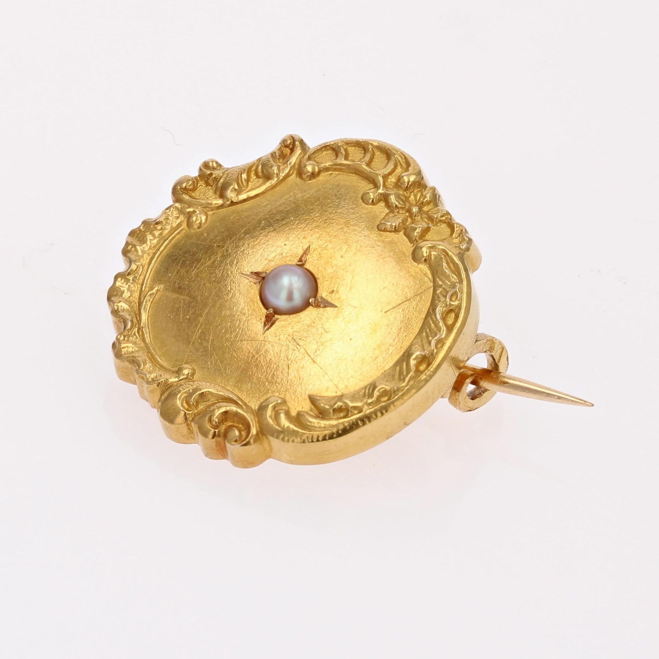 Perle Broche collier en or jaune 18 carats, perle fine, française du 20e siècle en vente