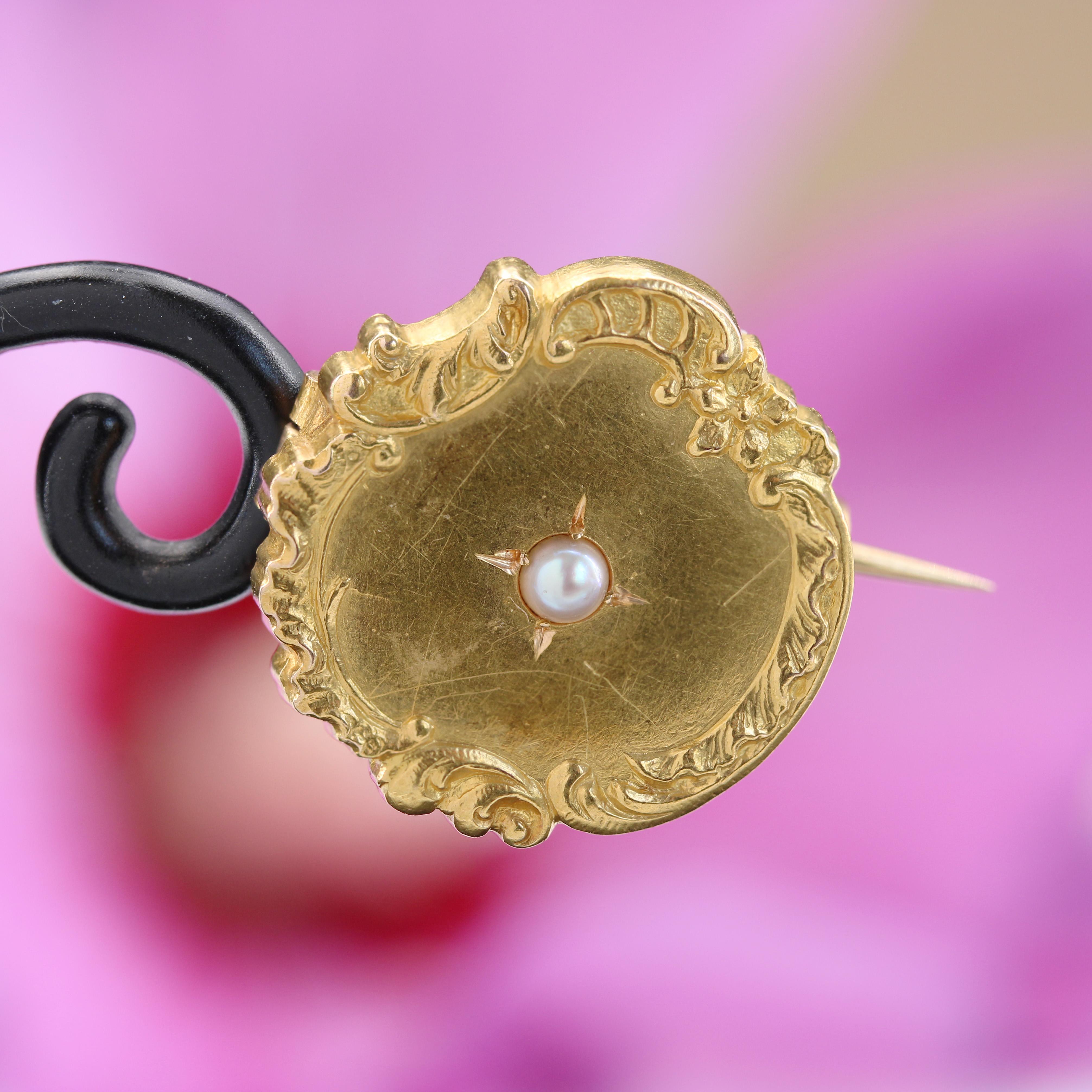 Broche collier en or jaune 18 carats, perle fine, française du 20e siècle Pour femmes en vente