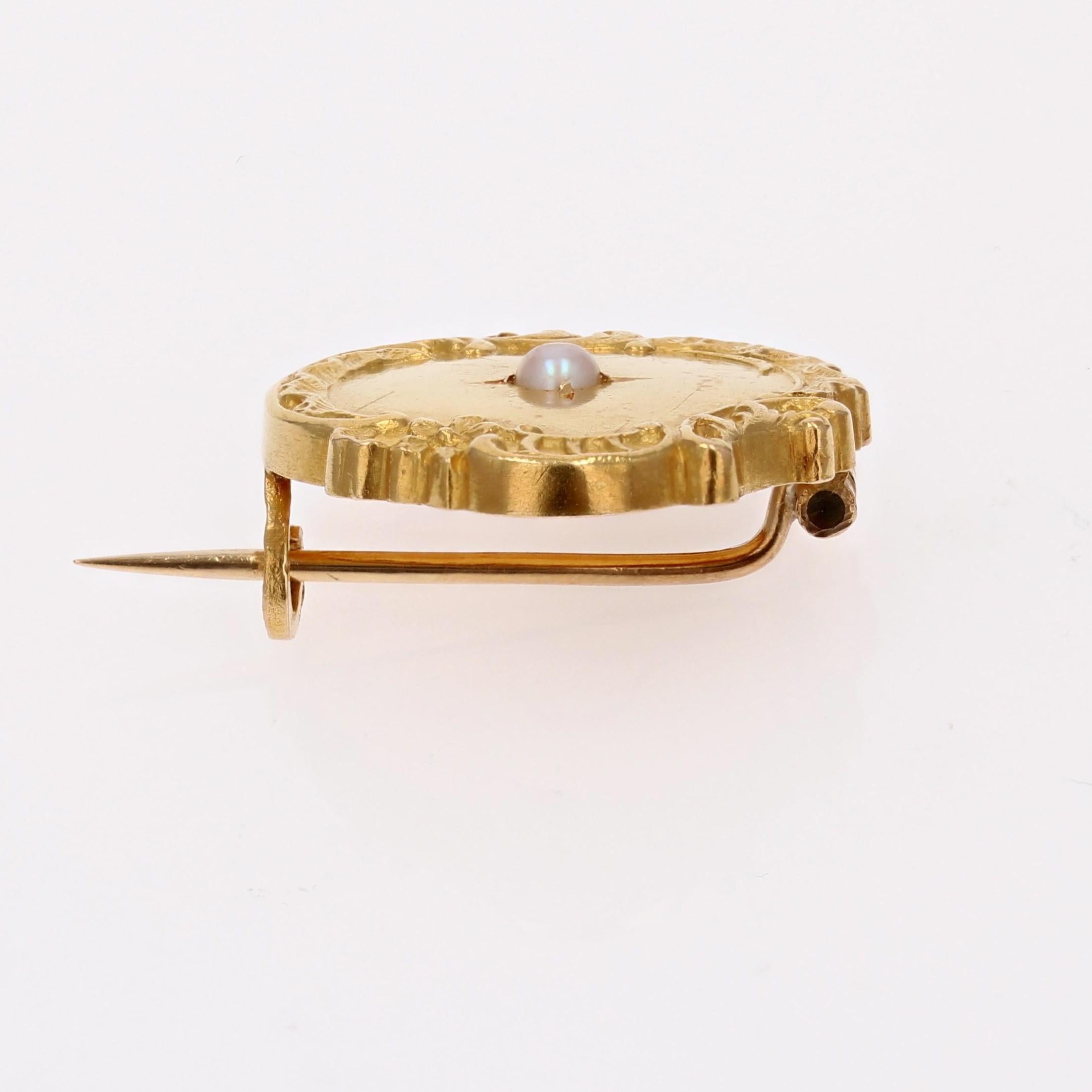 Broche collier en or jaune 18 carats, perle fine, française du 20e siècle en vente 2