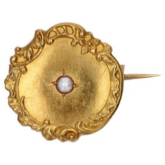 feine Perlen-Brosche aus 18 Karat Gelbgold mit Kragen aus dem 20. Jahrhundert
