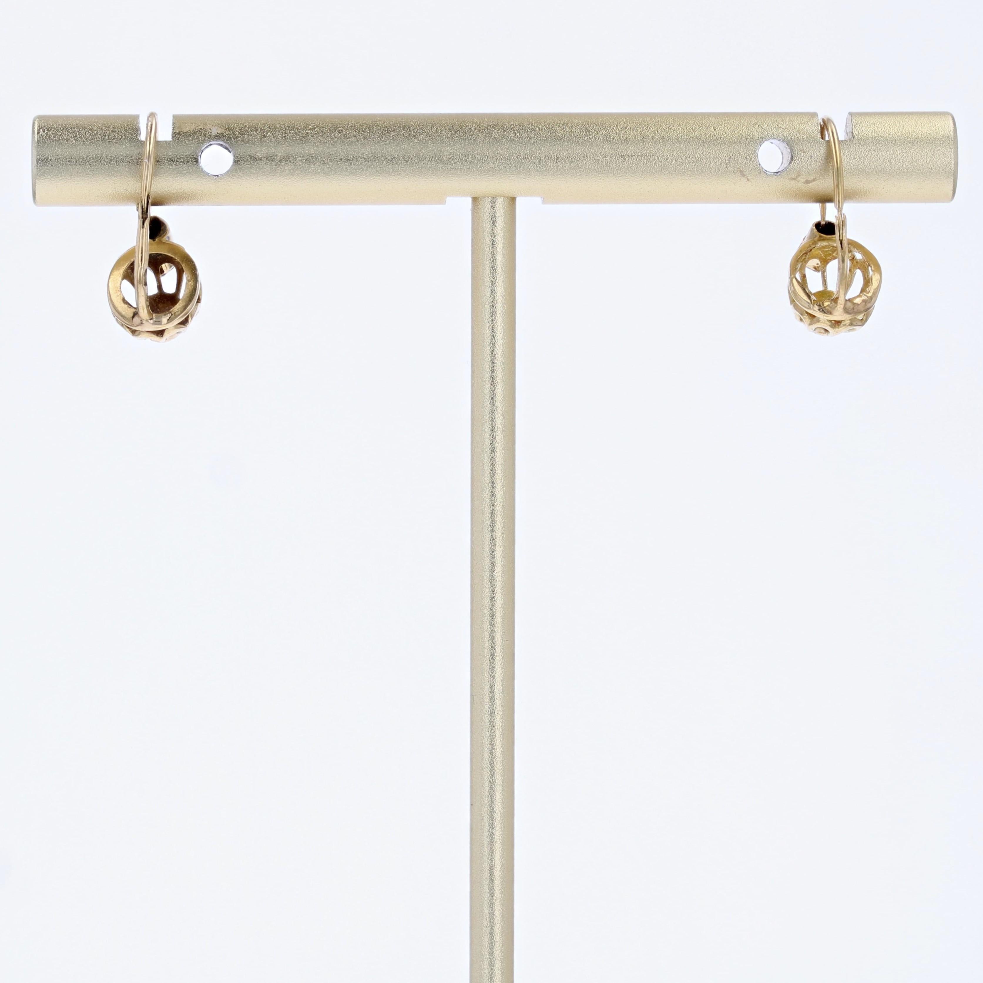 Women's French 20th Century Fine Pearl 18 Karat Yellow White Gold Lever Back Earrings For Sale
