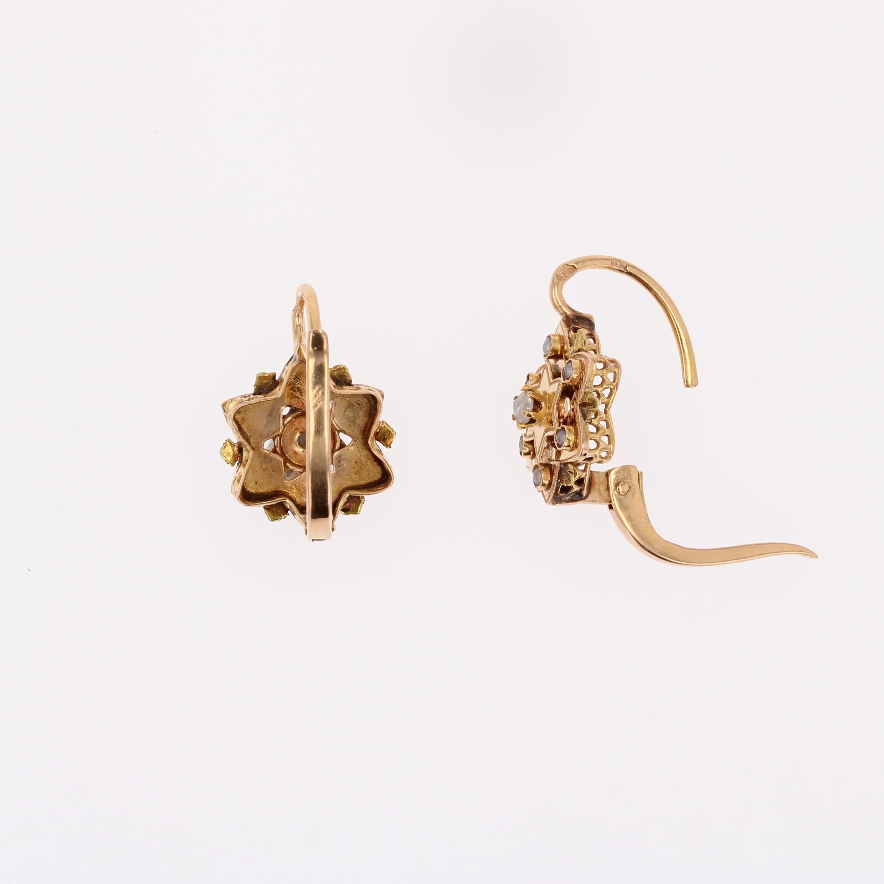 Orecchini francesi del XX secolo con diamanti e perle fini in oro rosa 18 K. in vendita 4