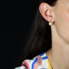 French 20th Century Fine Pearl Diamonds 18 K Rose Gold Star Lever Back Earrings