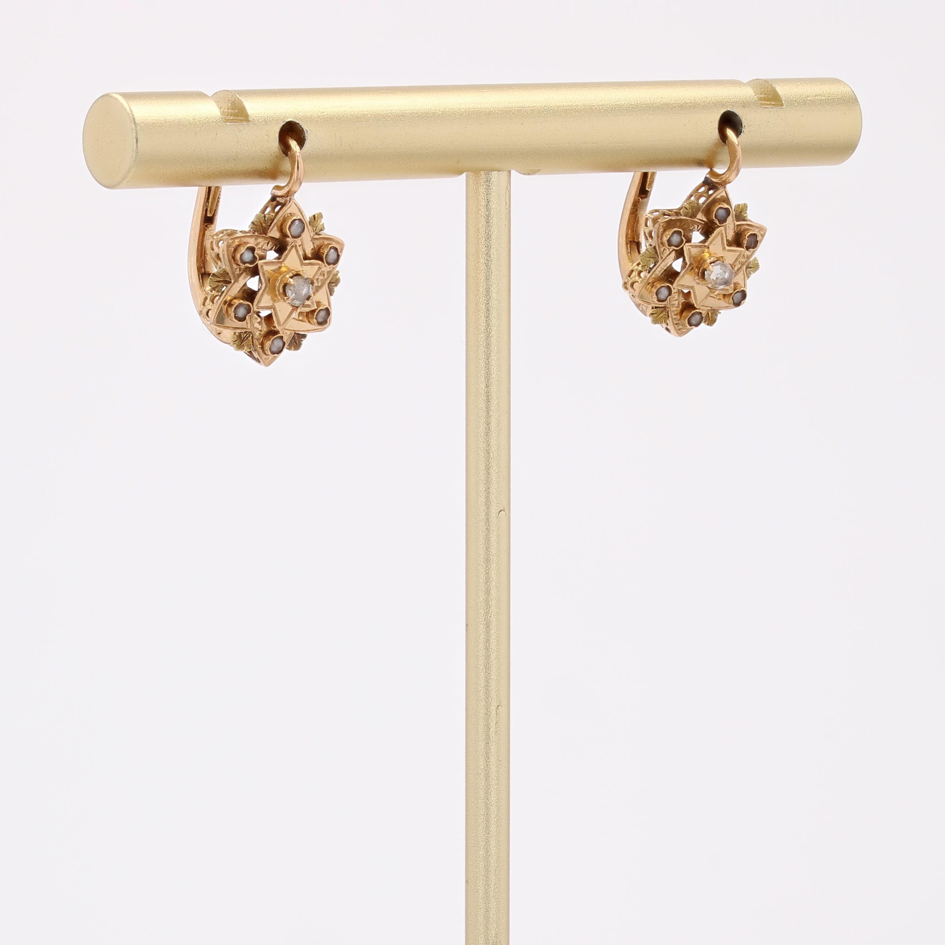 Donna Orecchini francesi del XX secolo con diamanti e perle fini in oro rosa 18 K. in vendita