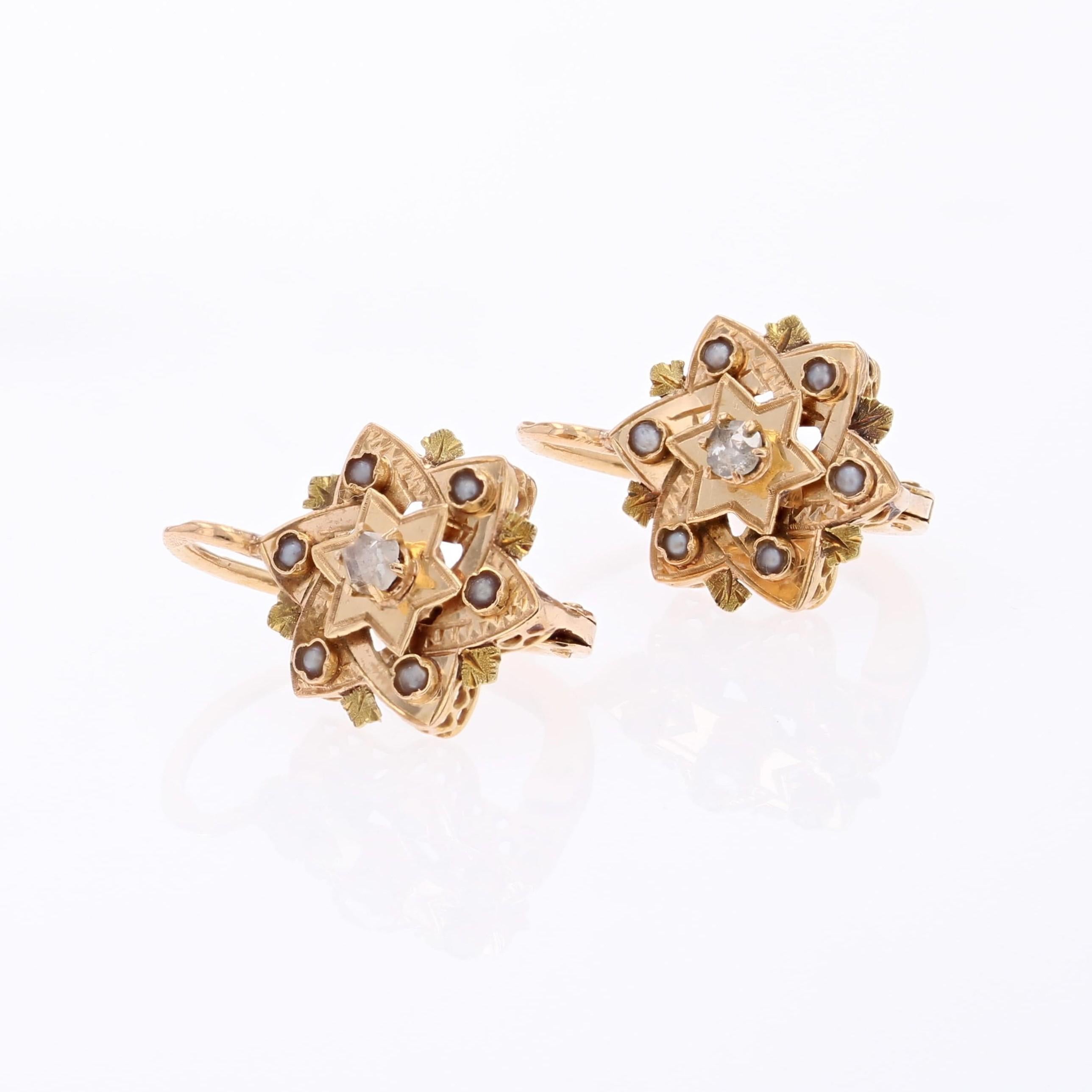 Orecchini francesi del XX secolo con diamanti e perle fini in oro rosa 18 K. in vendita 3